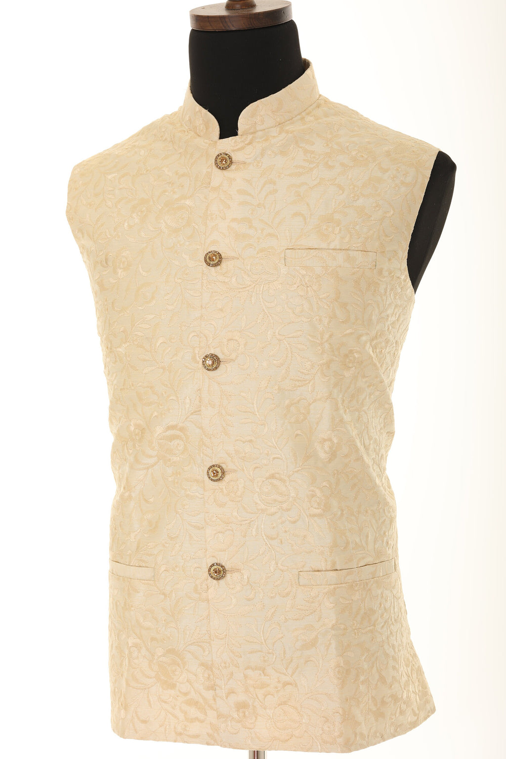 Men's Ivory With Thread Work Nehru Jacket