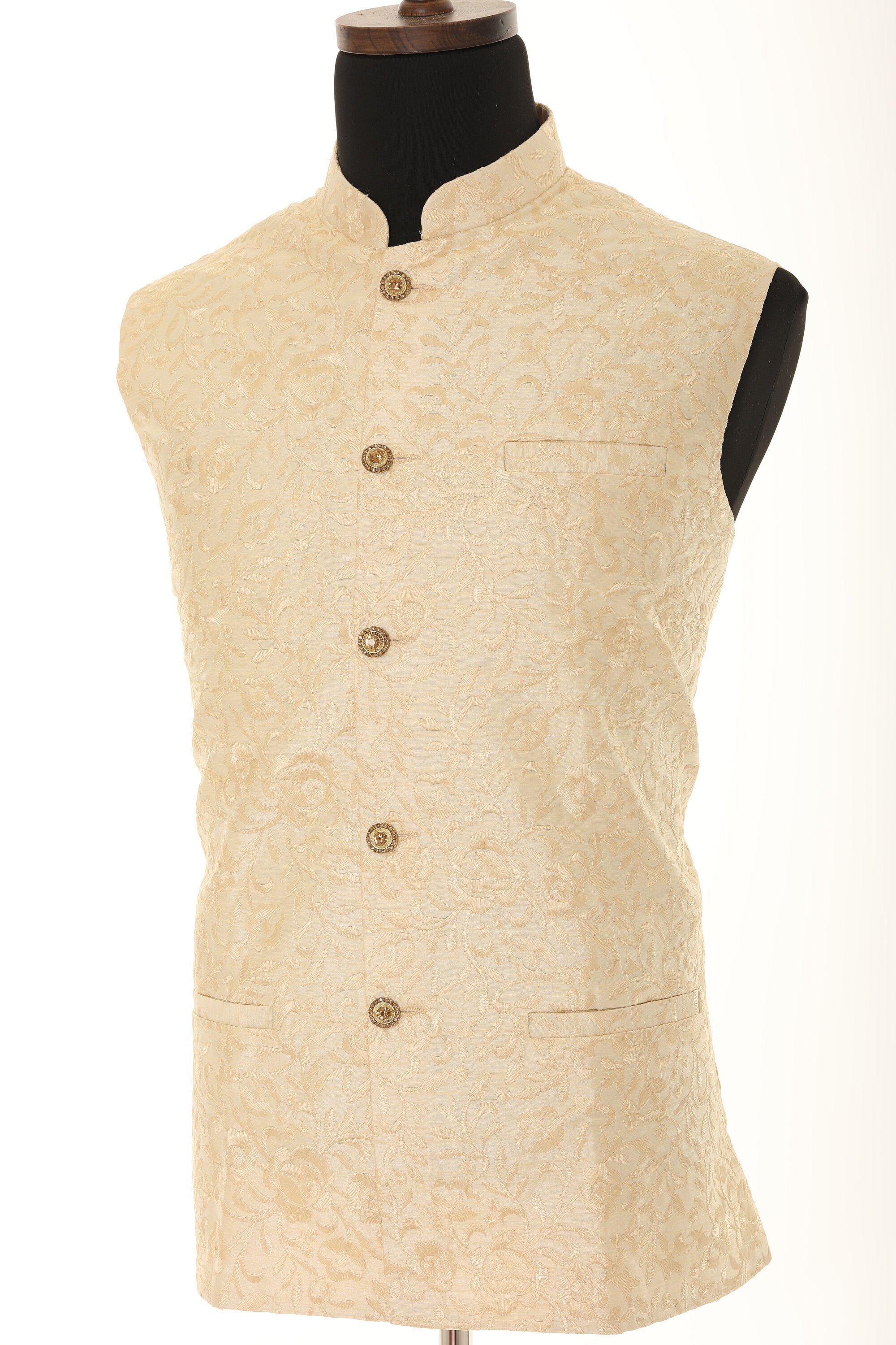 Men's Ivory With Thread Work Nehru Jacket