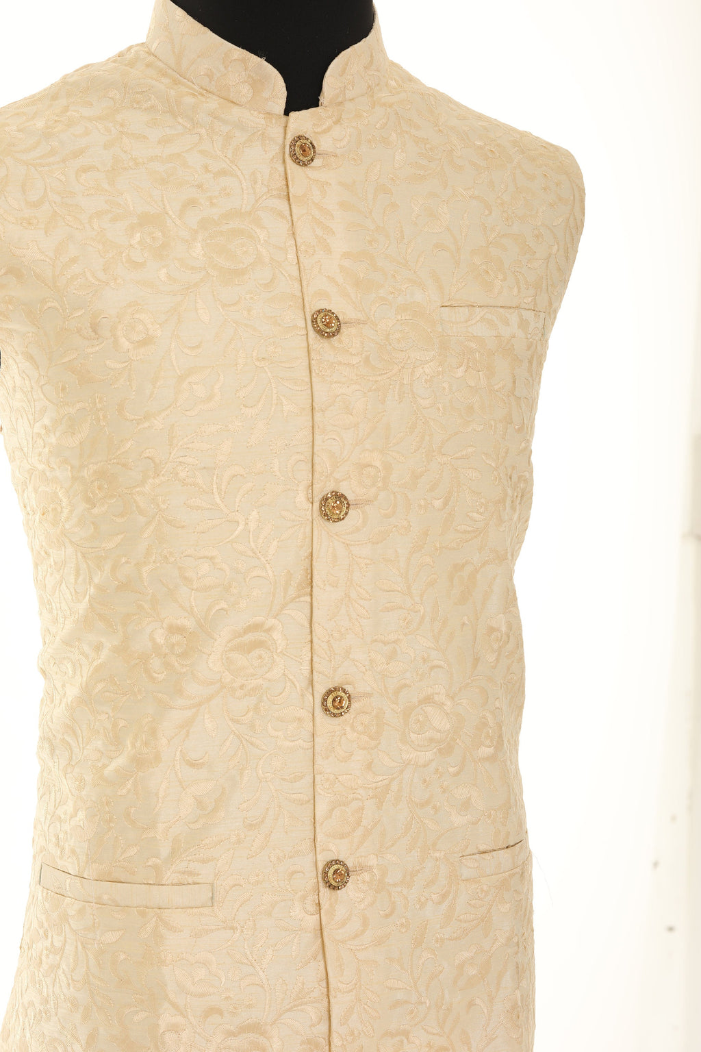 Men's Ivory With Thread Work Nehru Jacket