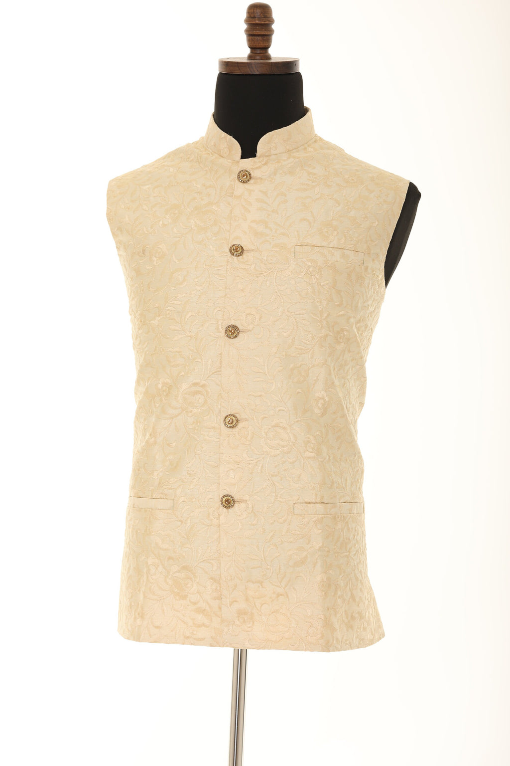 Men's Ivory With Thread Work Nehru Jacket