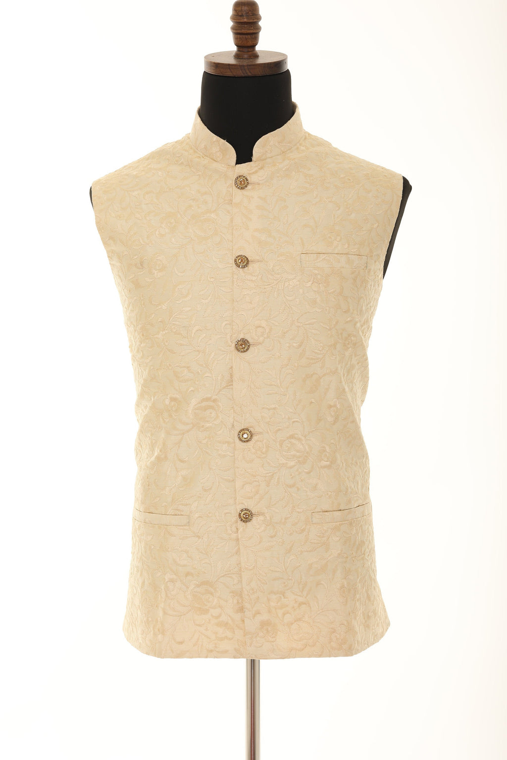 Men's Ivory With Thread Work Nehru Jacket
