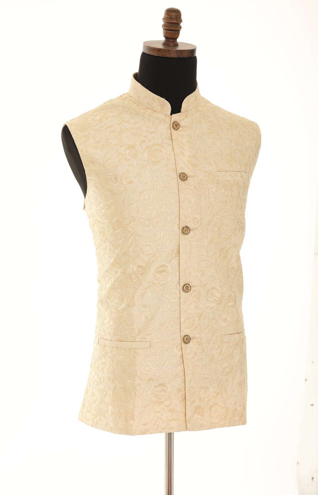 Men's Ivory With Thread Work Nehru Jacket
