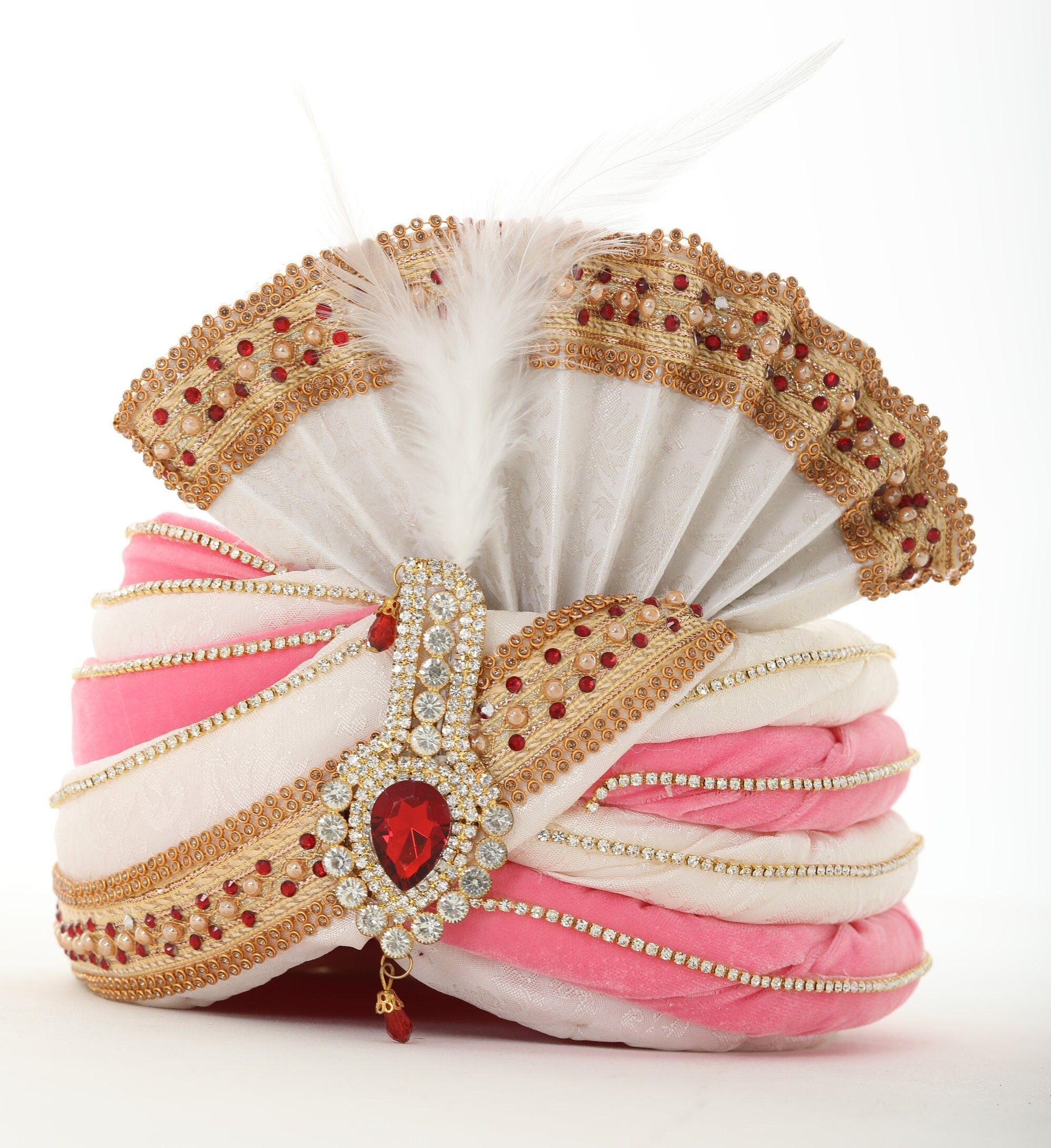 Exquisite White/Pink  Men Indian Turban
