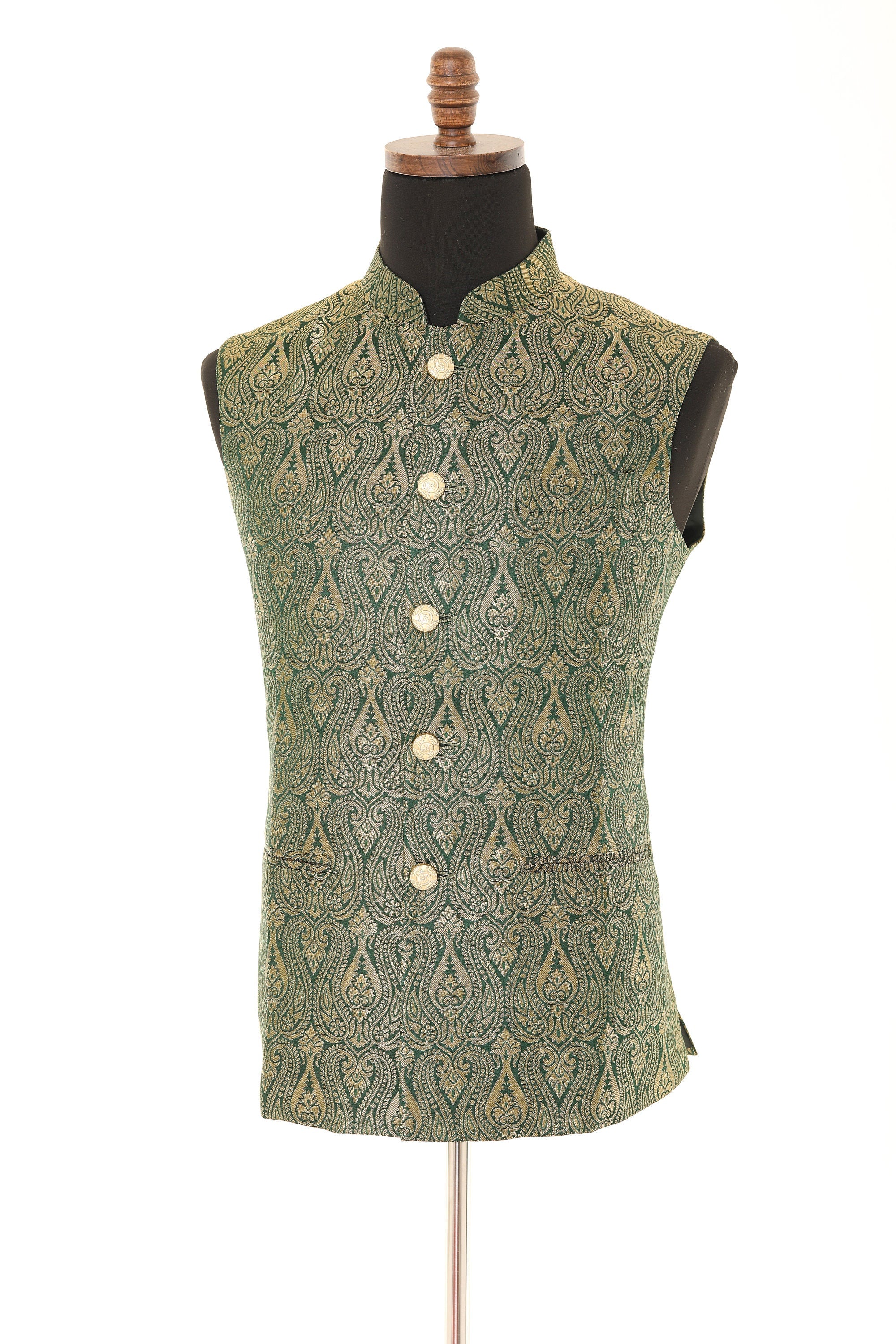 Brocade Green Nehru Jacket for Men