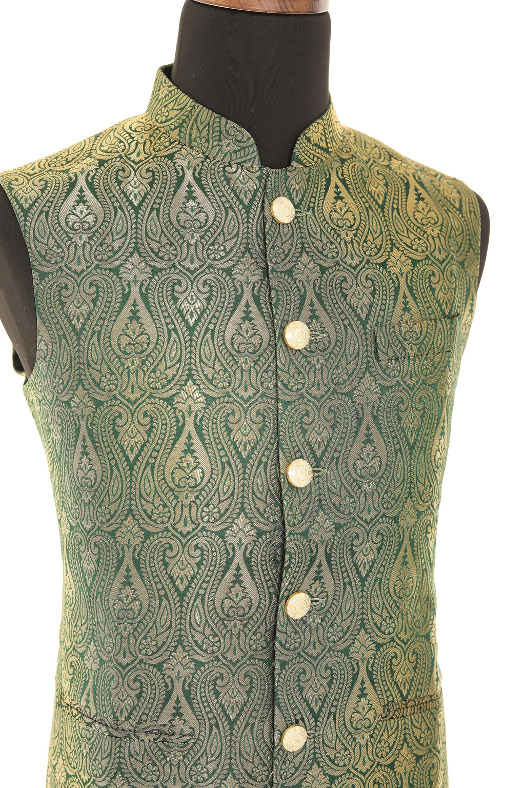 Brocade Green Nehru Jacket for Men
