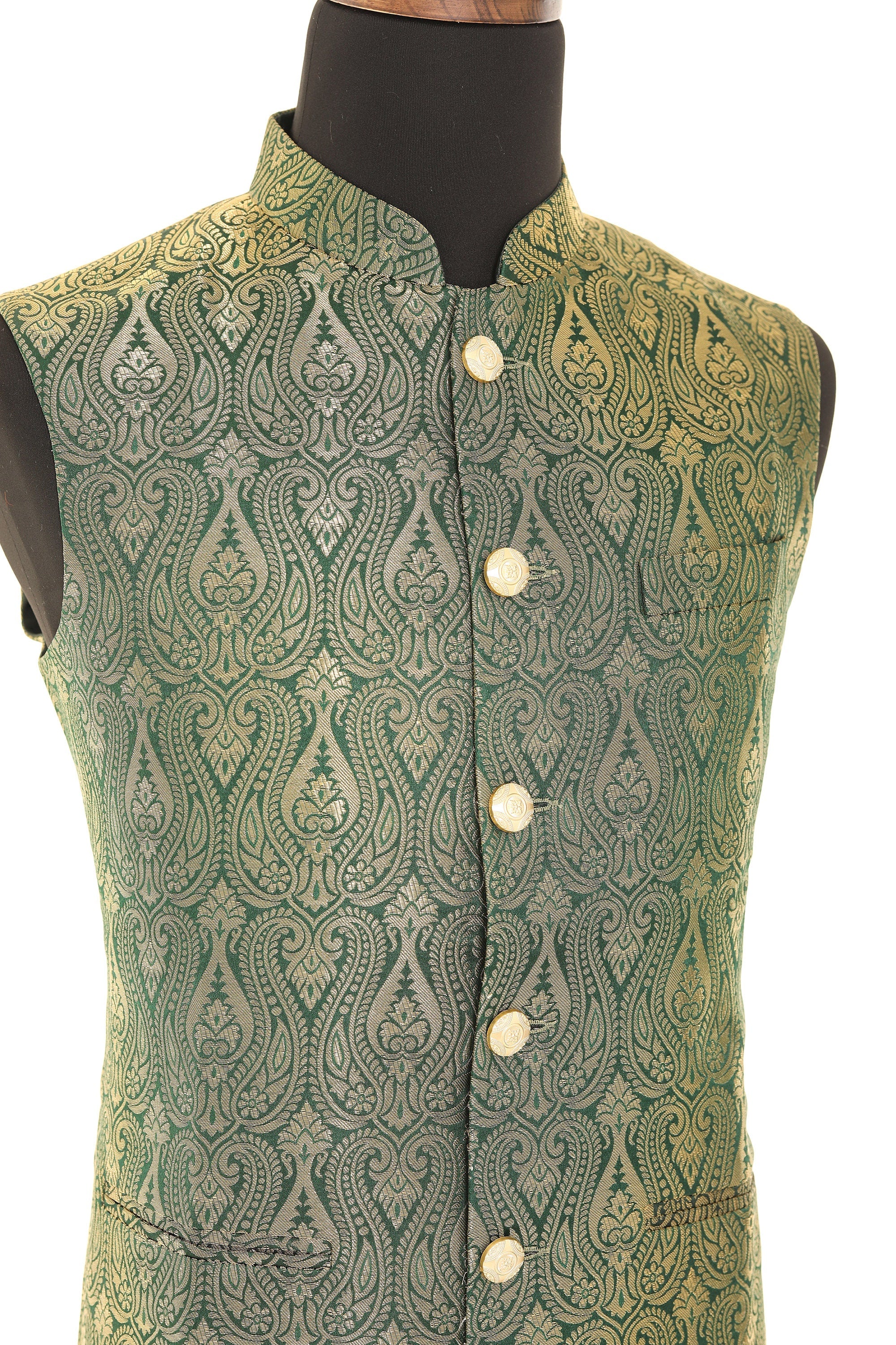 Brocade Green Nehru Jacket for Men