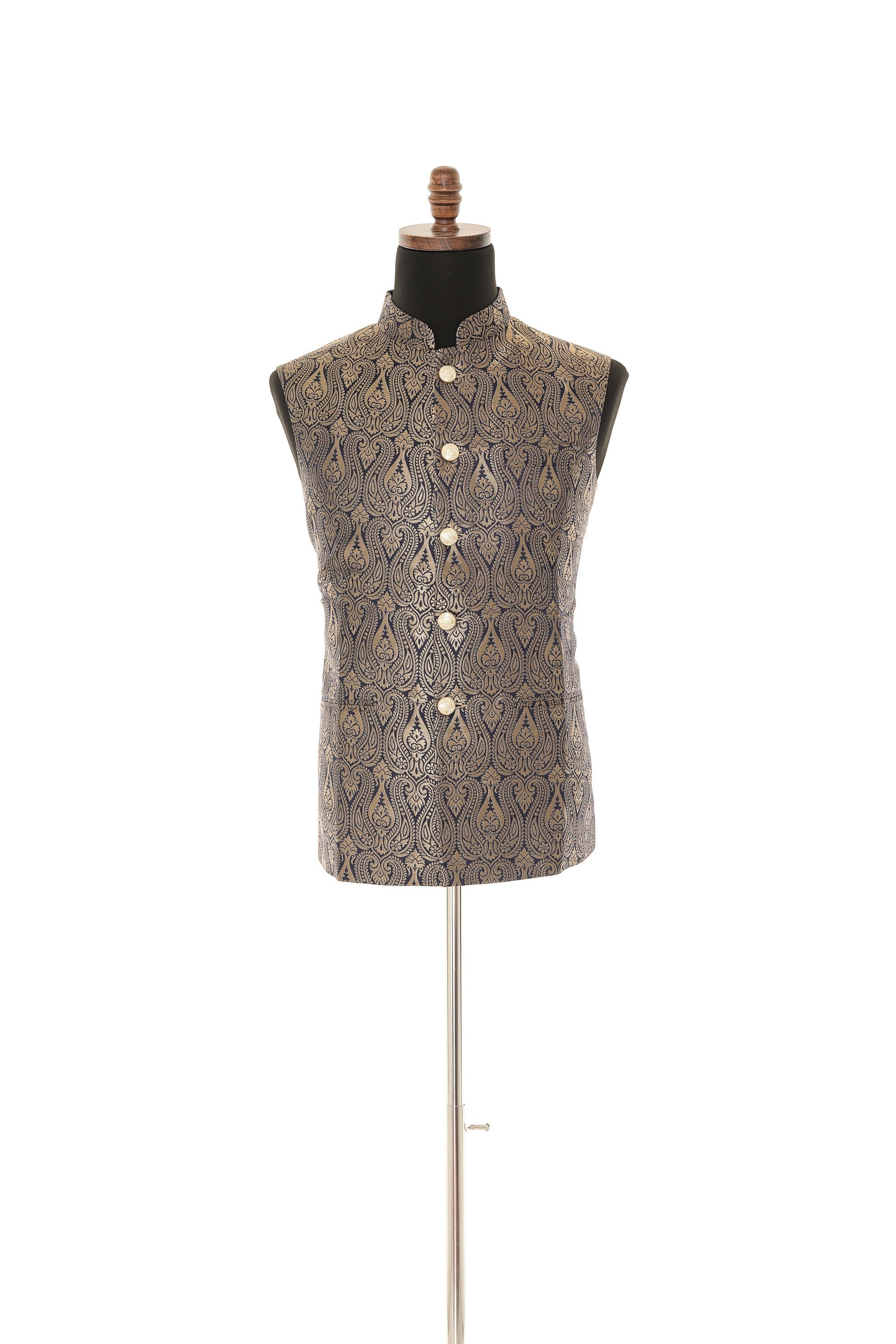 Brocade Blue Nehru Jacket for Men
