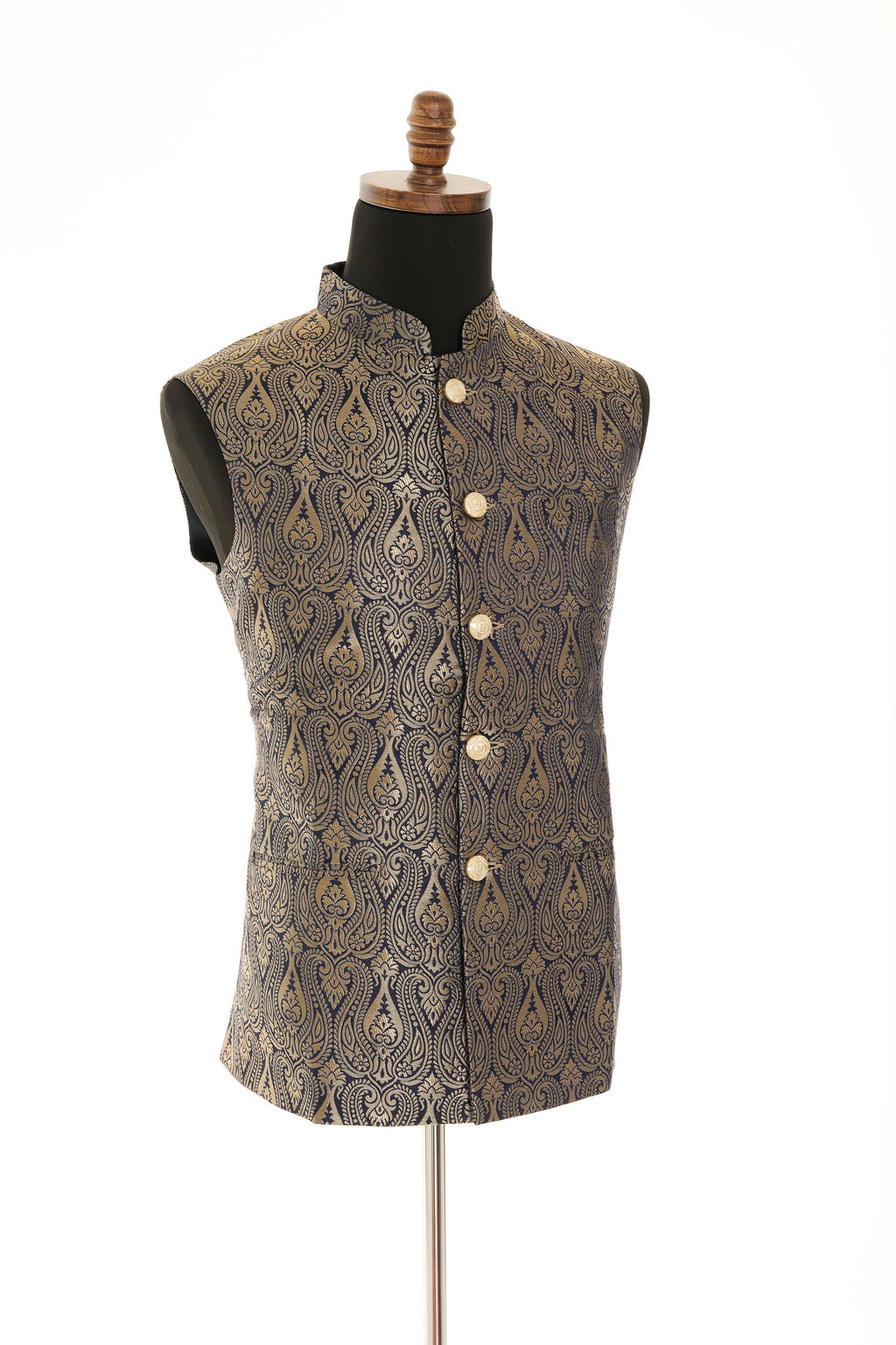 Brocade Blue Nehru Jacket for Men