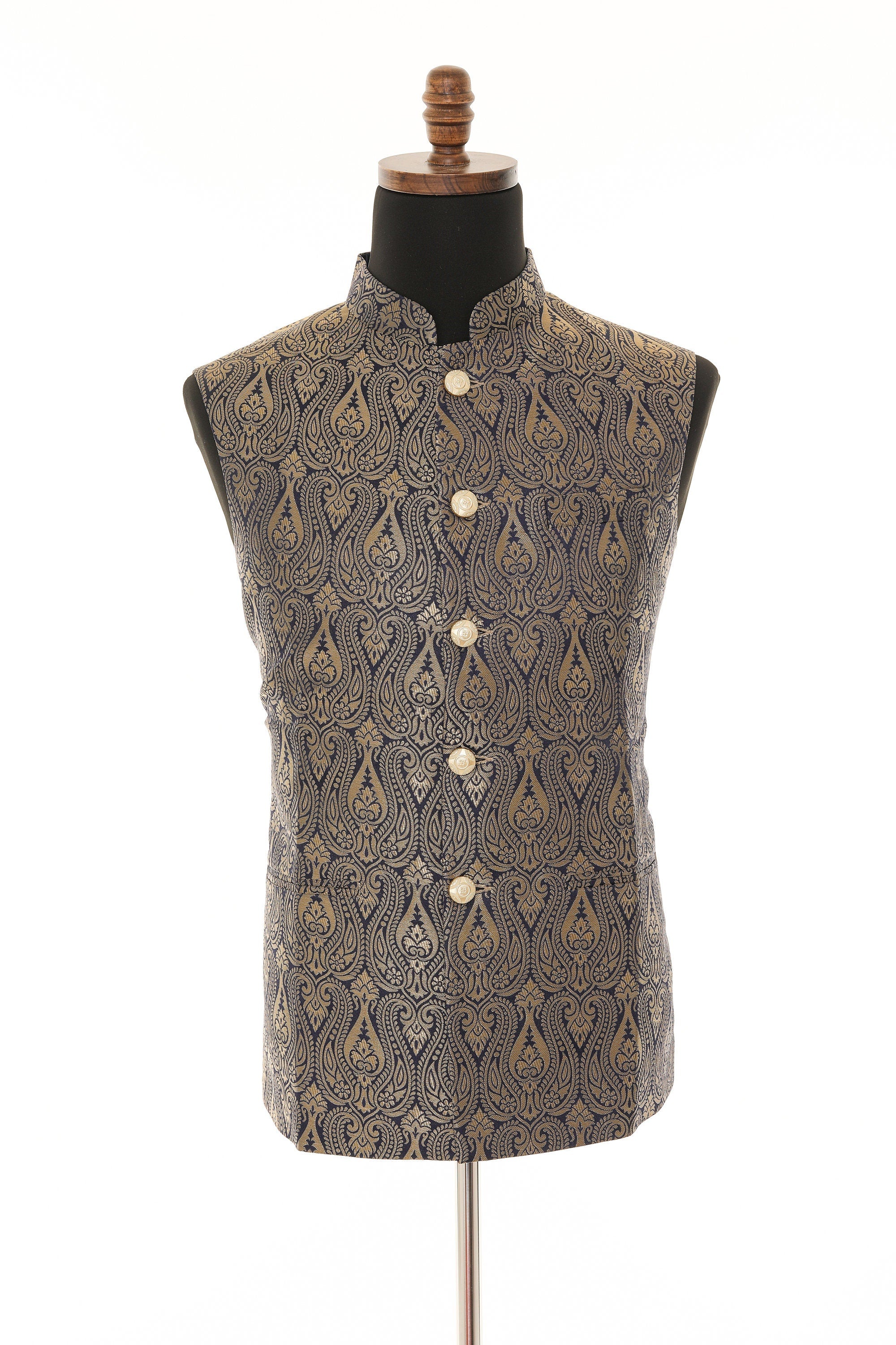 Brocade Blue Nehru Jacket for Men