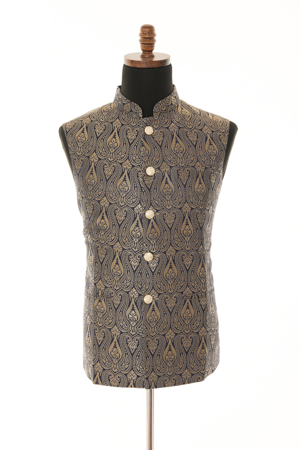 Brocade Blue Nehru Jacket for Men