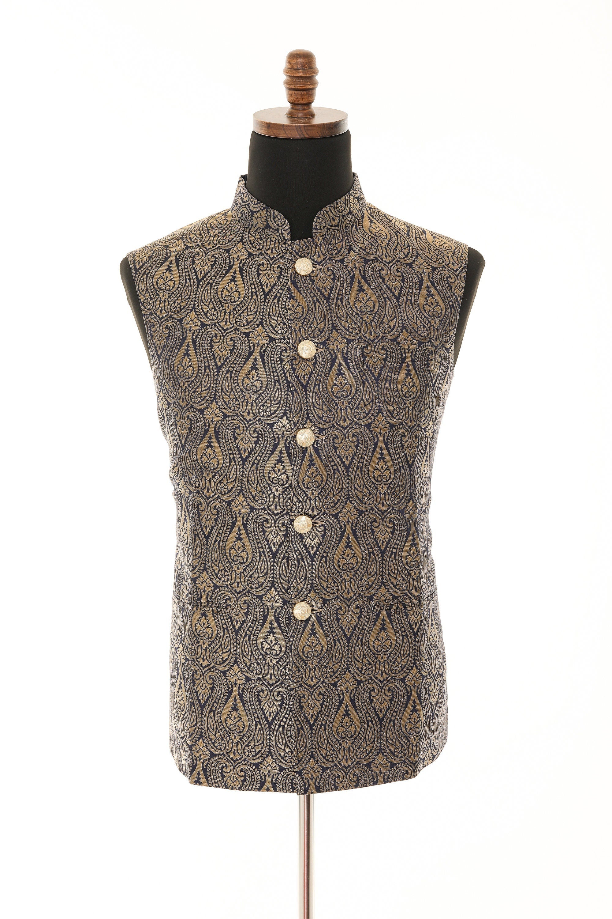 Brocade Blue Nehru Jacket for Men
