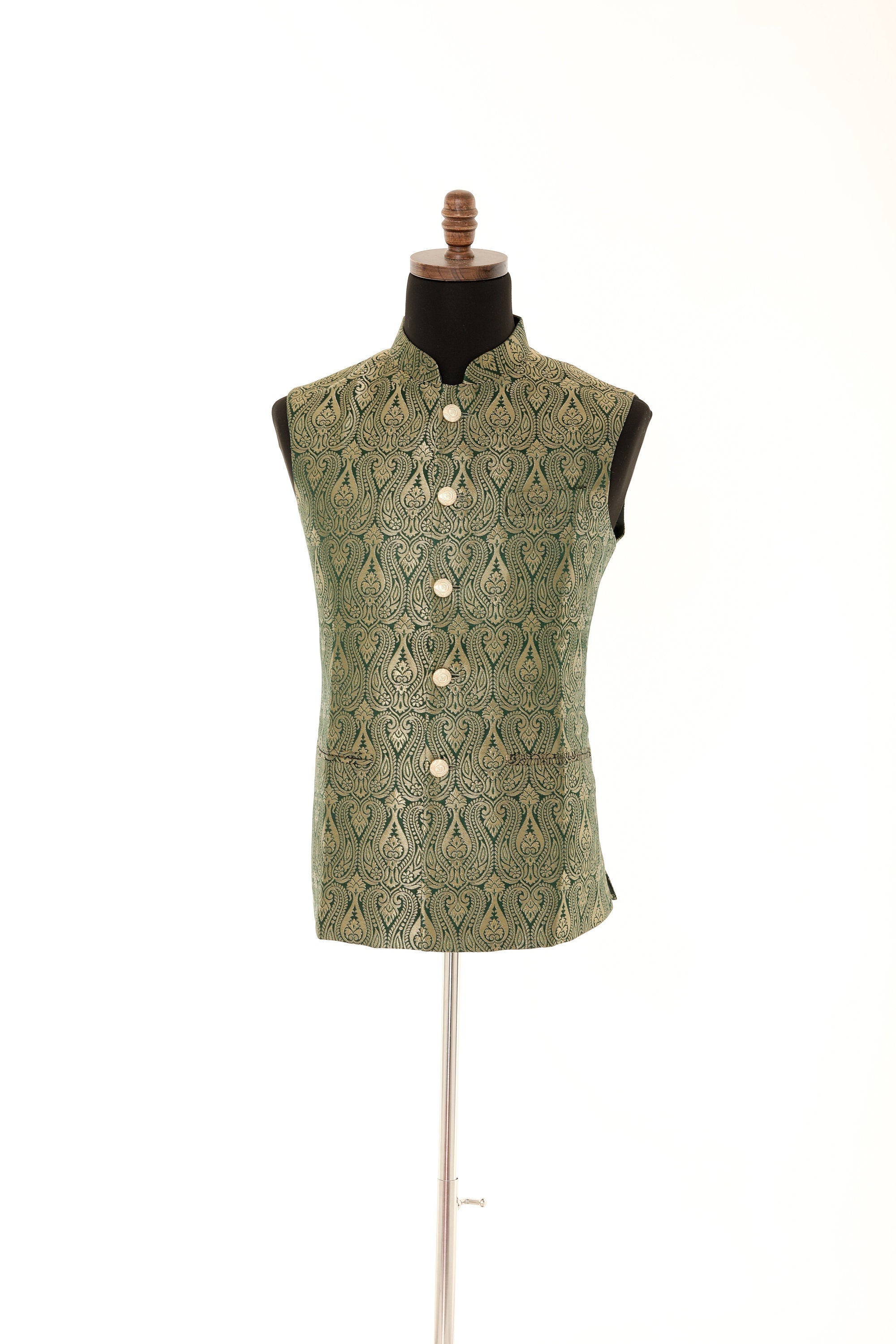 Brocade Green Nehru Jacket for Men
