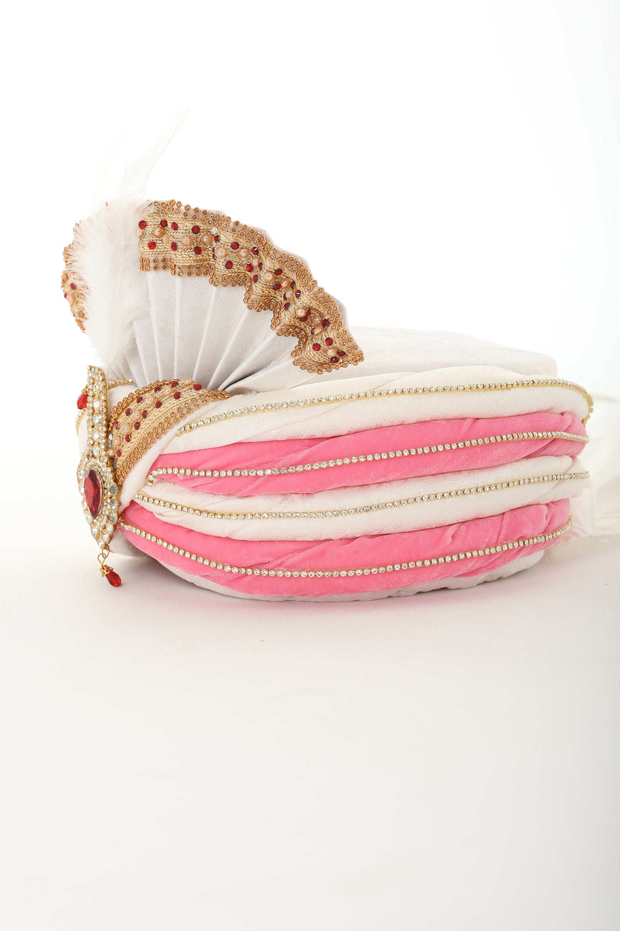 Exquisite White/Pink  Men Indian Turban