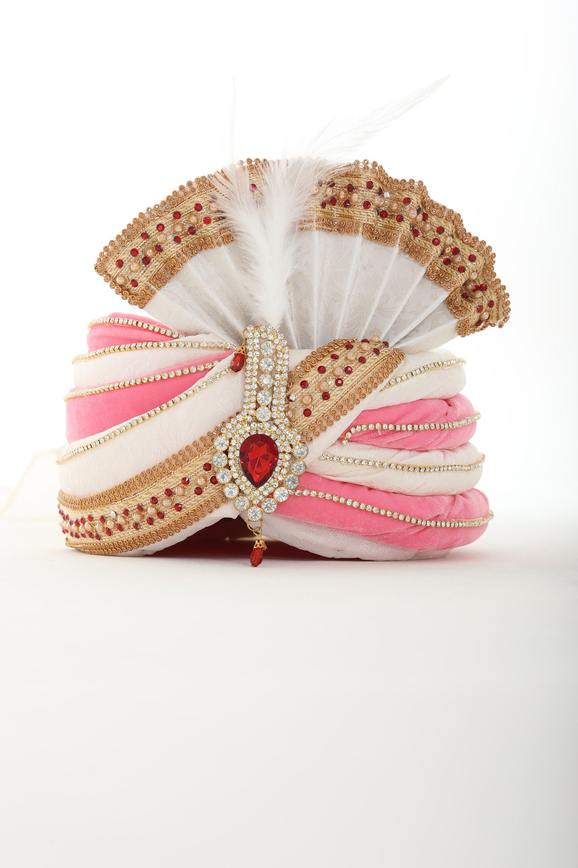 Exquisite White/Pink  Men Indian Turban