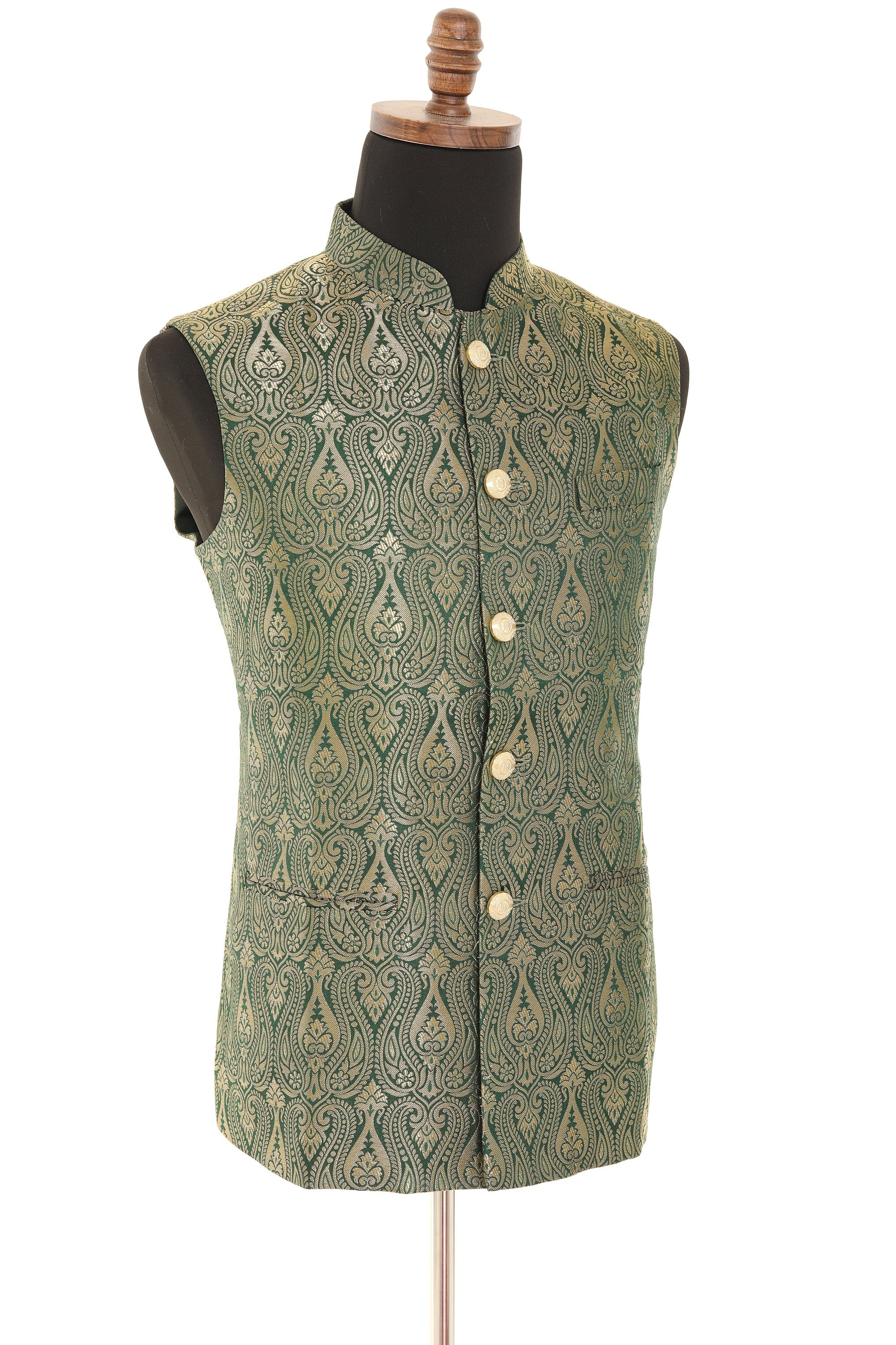 Brocade Green Nehru Jacket for Men