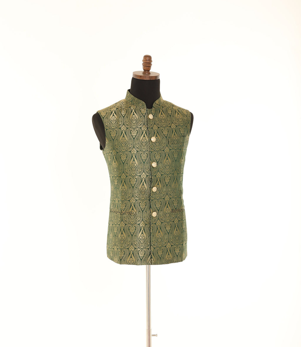 Brocade Green Nehru Jacket for Men