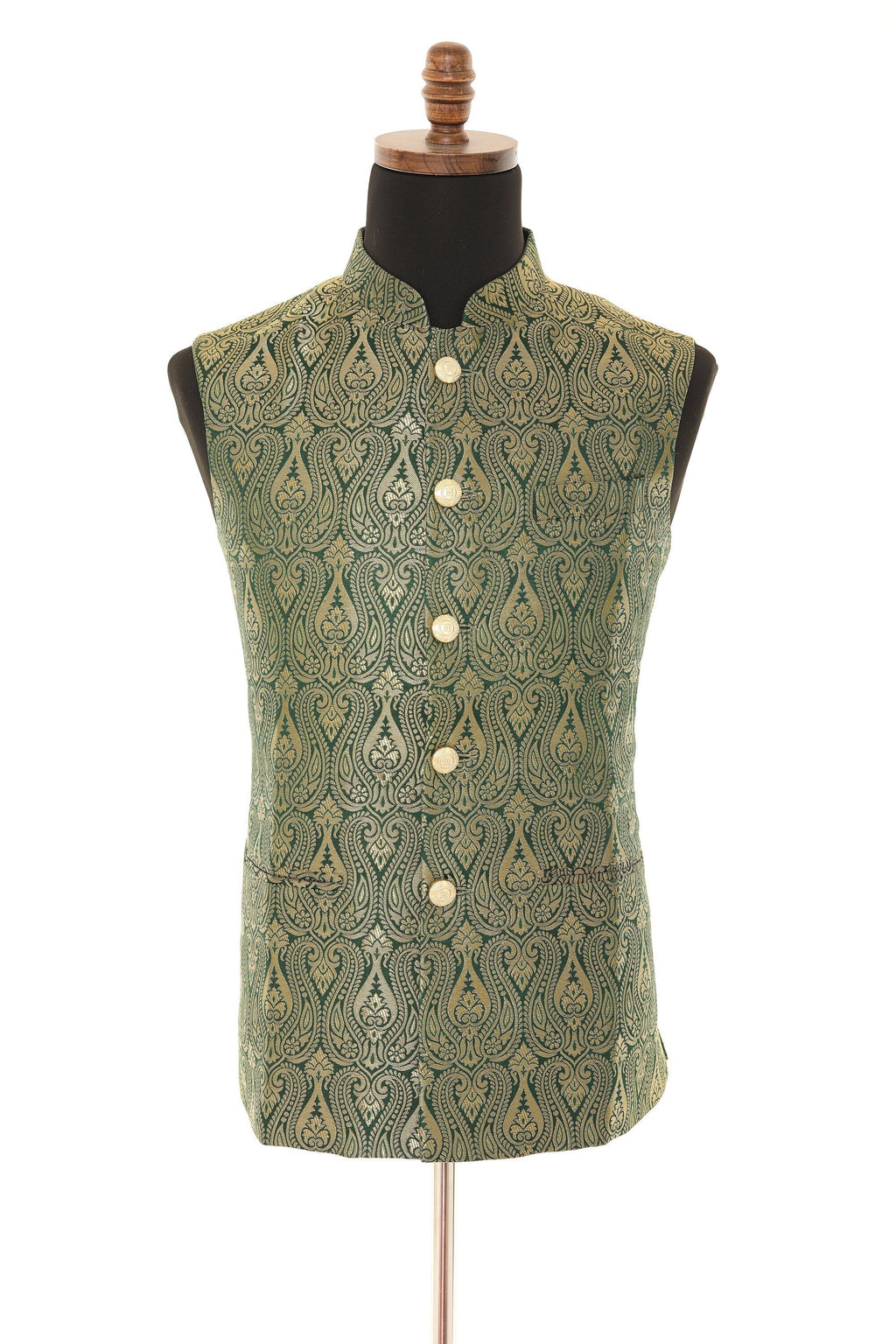 Brocade Green Nehru Jacket for Men