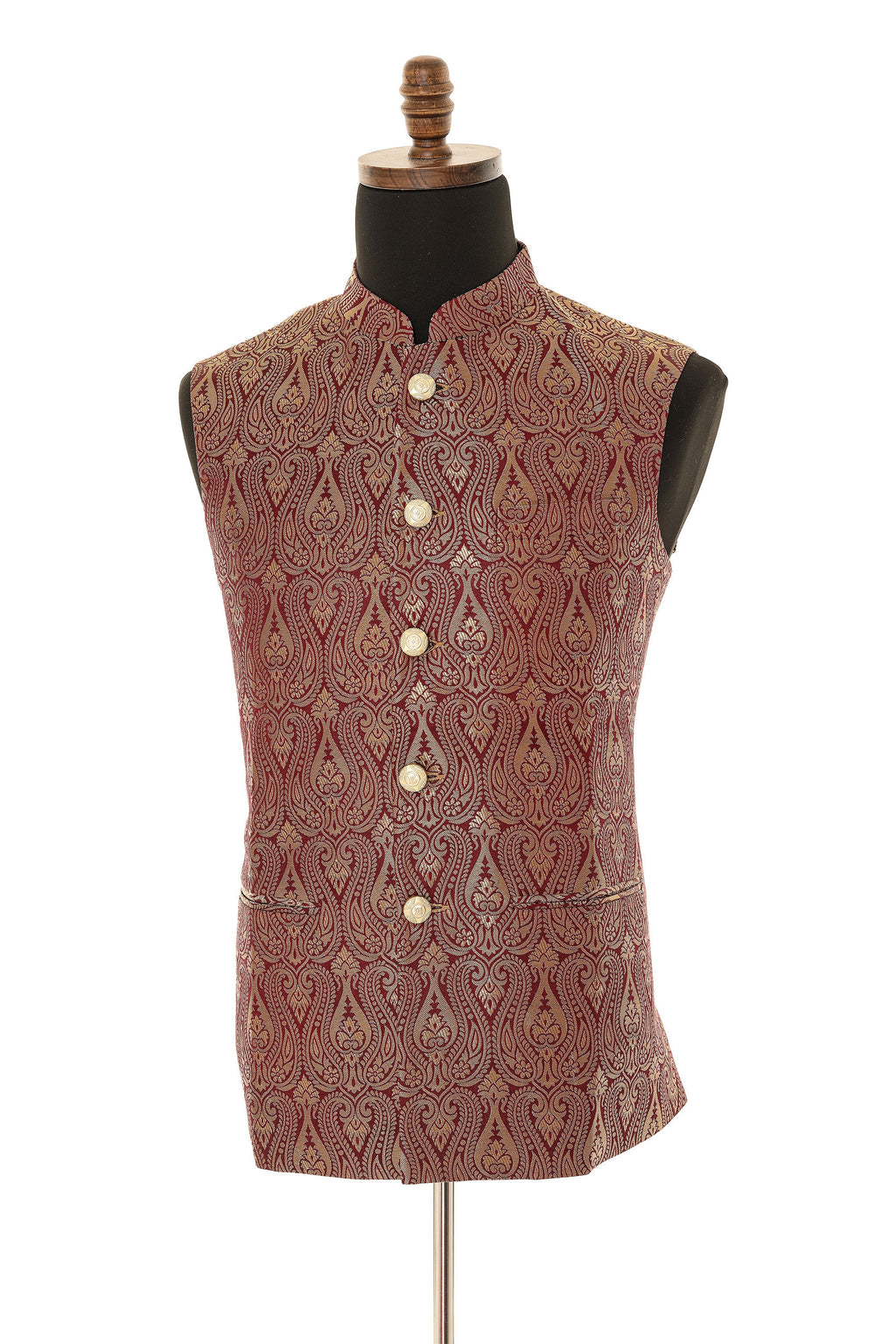 Brocade Maroon Nehru Jacket for Men