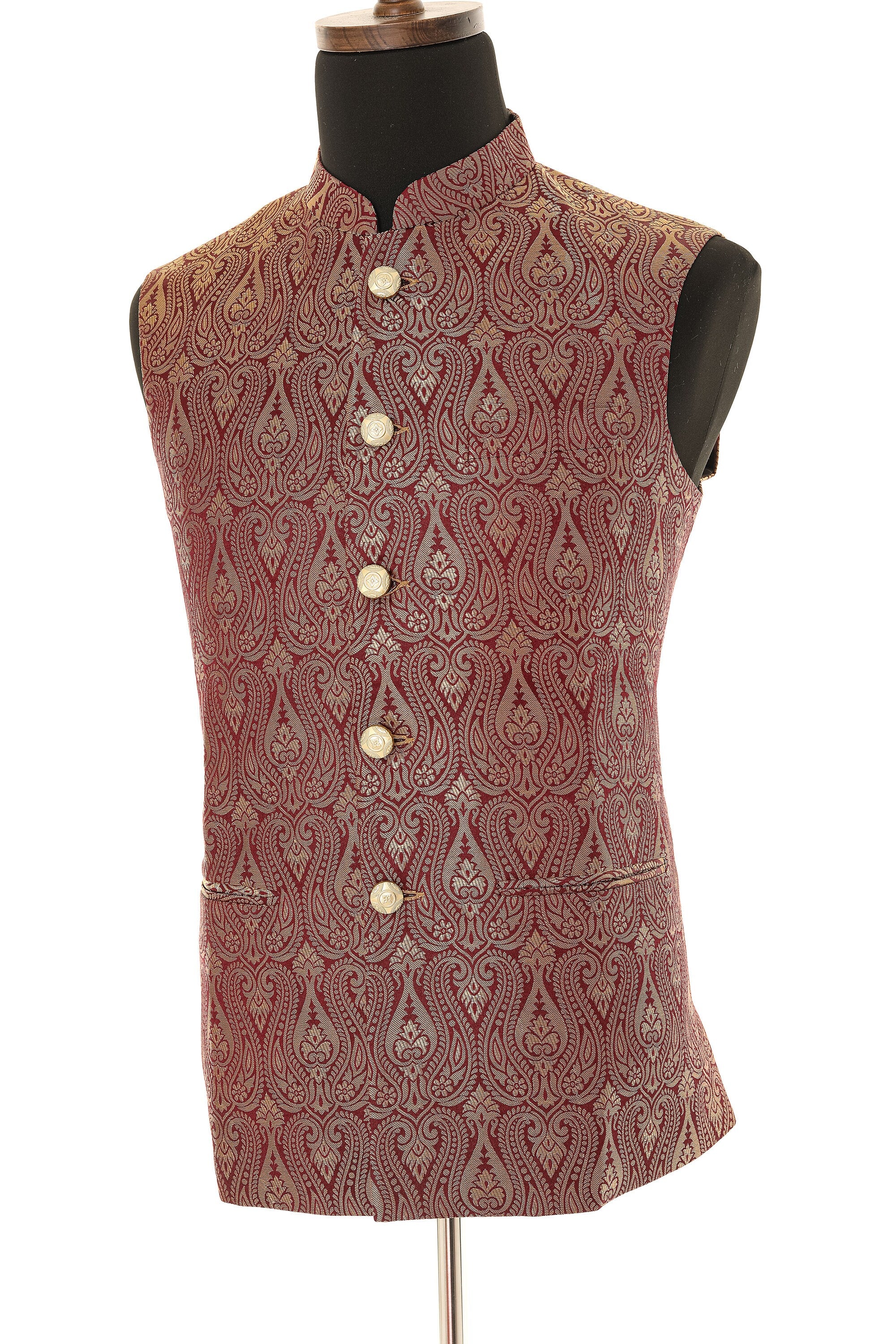 Brocade Maroon Nehru Jacket for Men