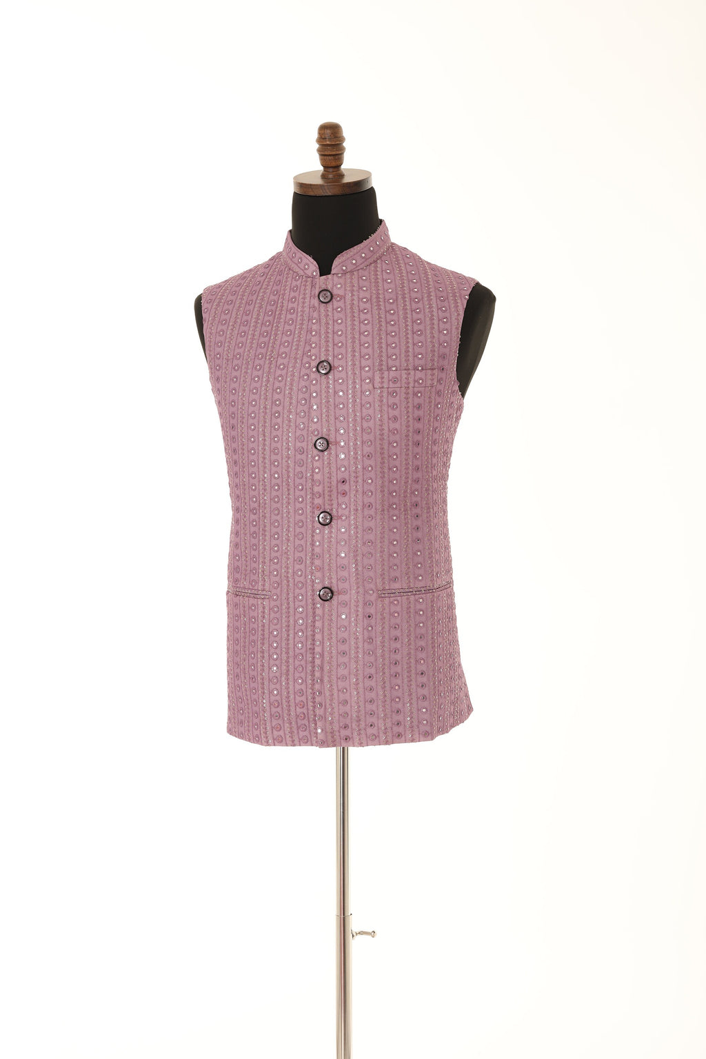 Handcrafted Lilac Nehru Men's Jacket with Gold Embroidery and Mirror Work