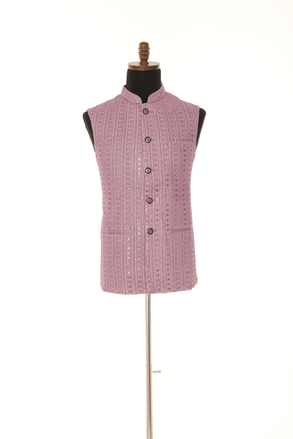 Handcrafted Lilac Nehru Men's Jacket with Gold Embroidery and Mirror Work