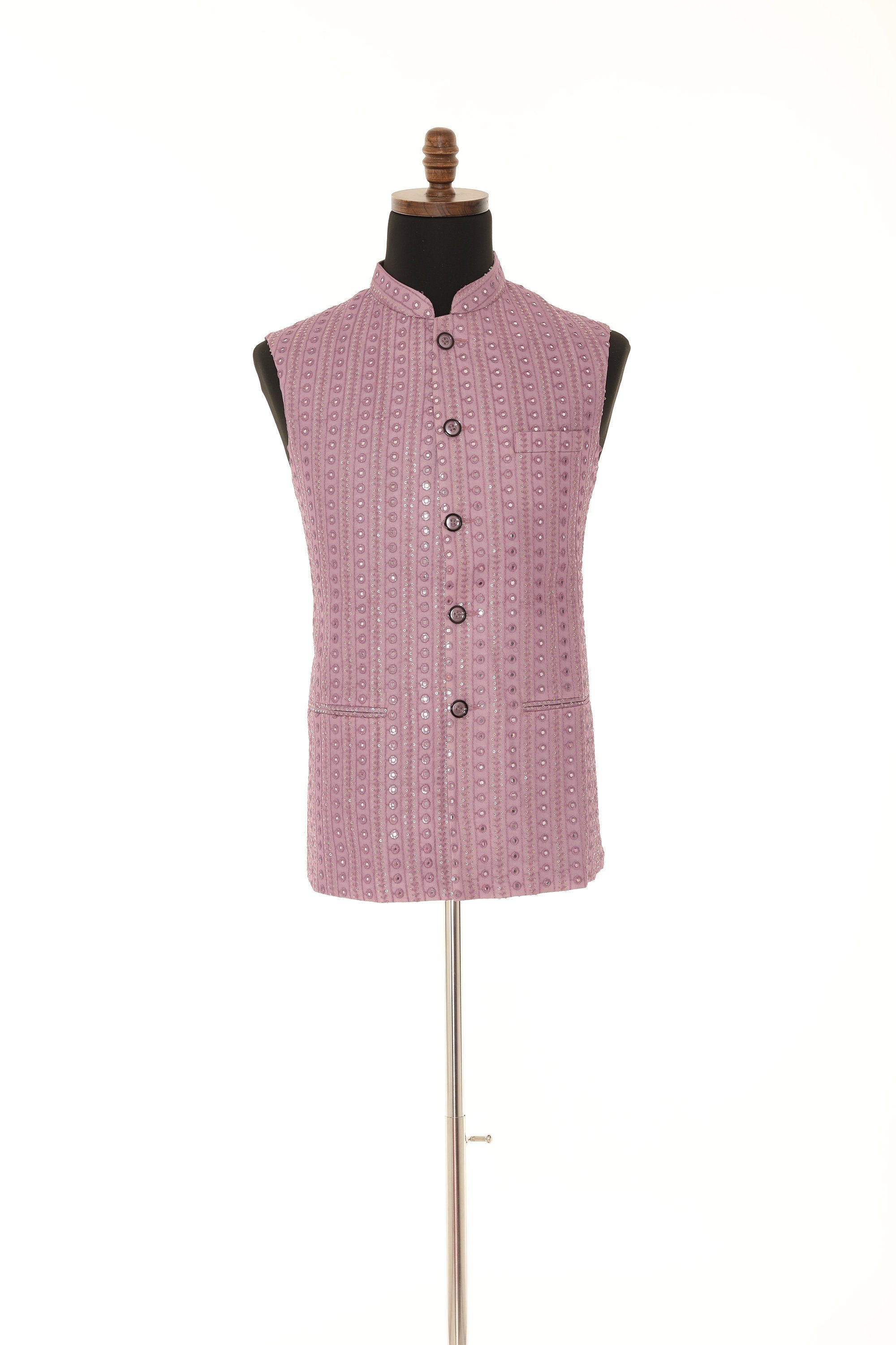 Handcrafted Lilac Nehru Men's Jacket with Gold Embroidery and Mirror Work
