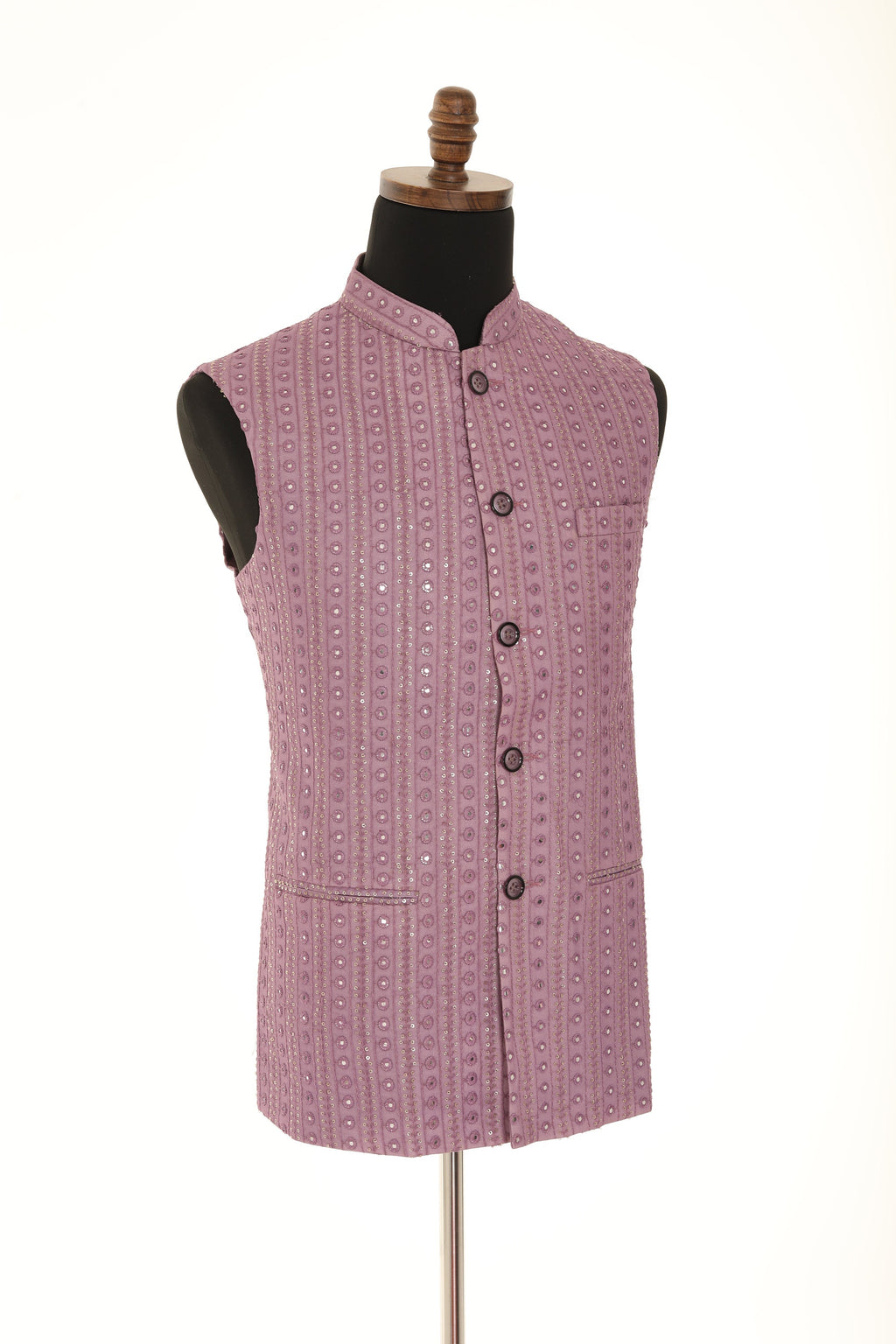 Handcrafted Lilac Nehru Men's Jacket with Gold Embroidery and Mirror Work