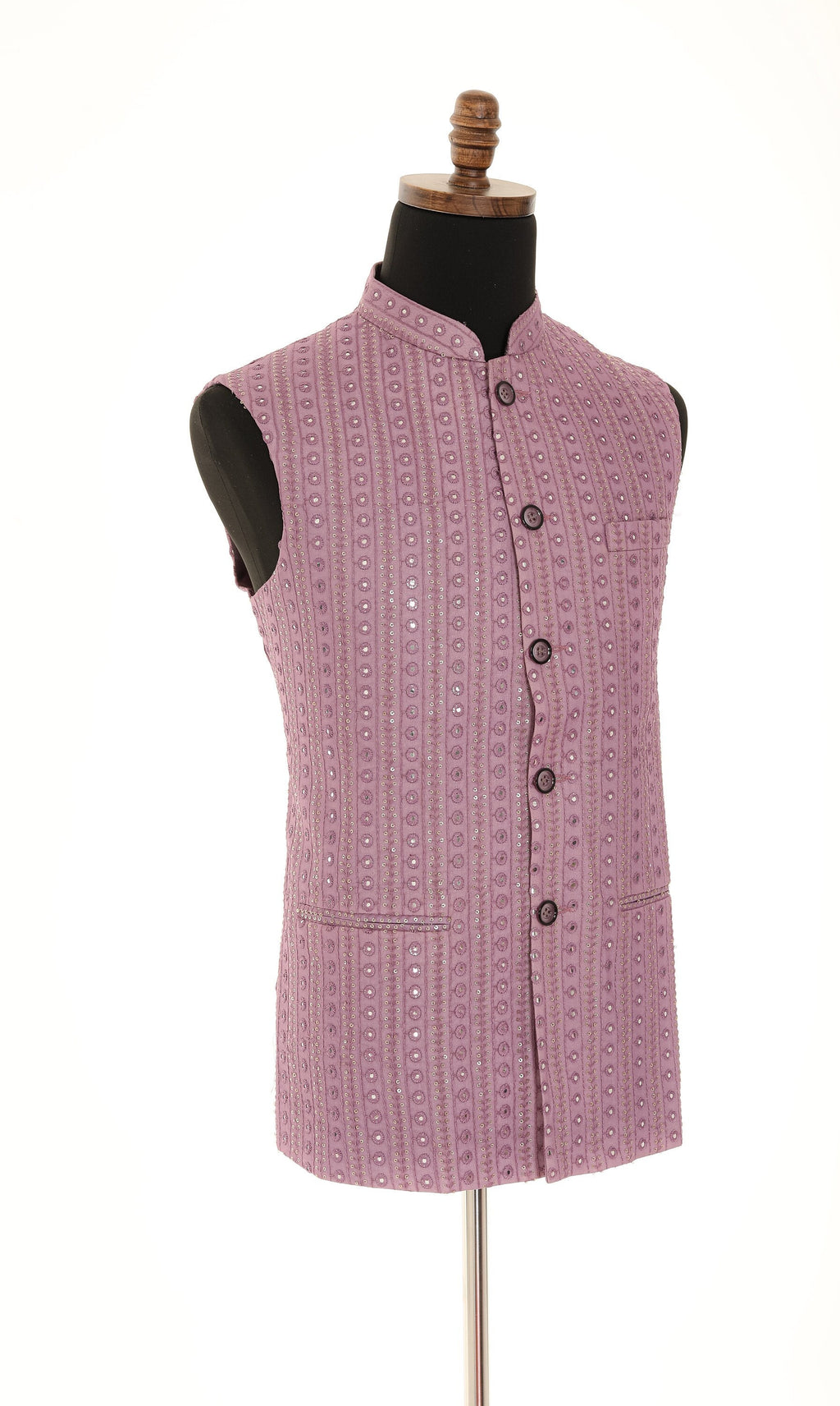 Handcrafted Lilac Nehru Men's Jacket with Gold Embroidery and Mirror Work