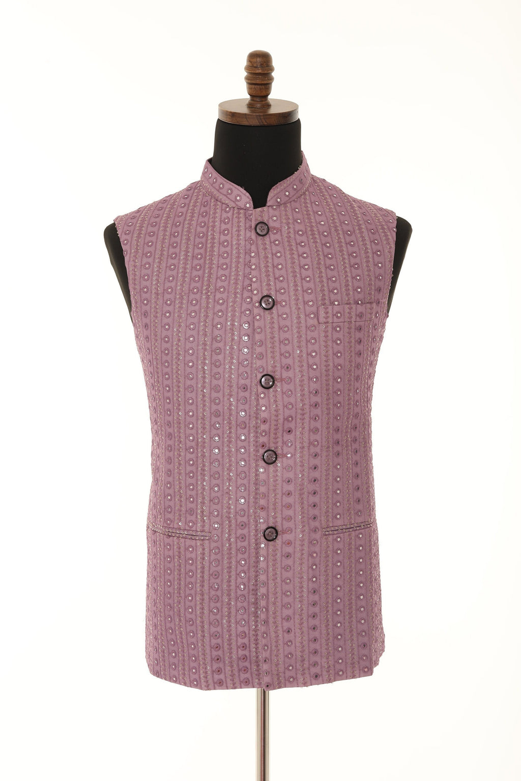 Handcrafted Lilac Nehru Men's Jacket with Gold Embroidery and Mirror Work