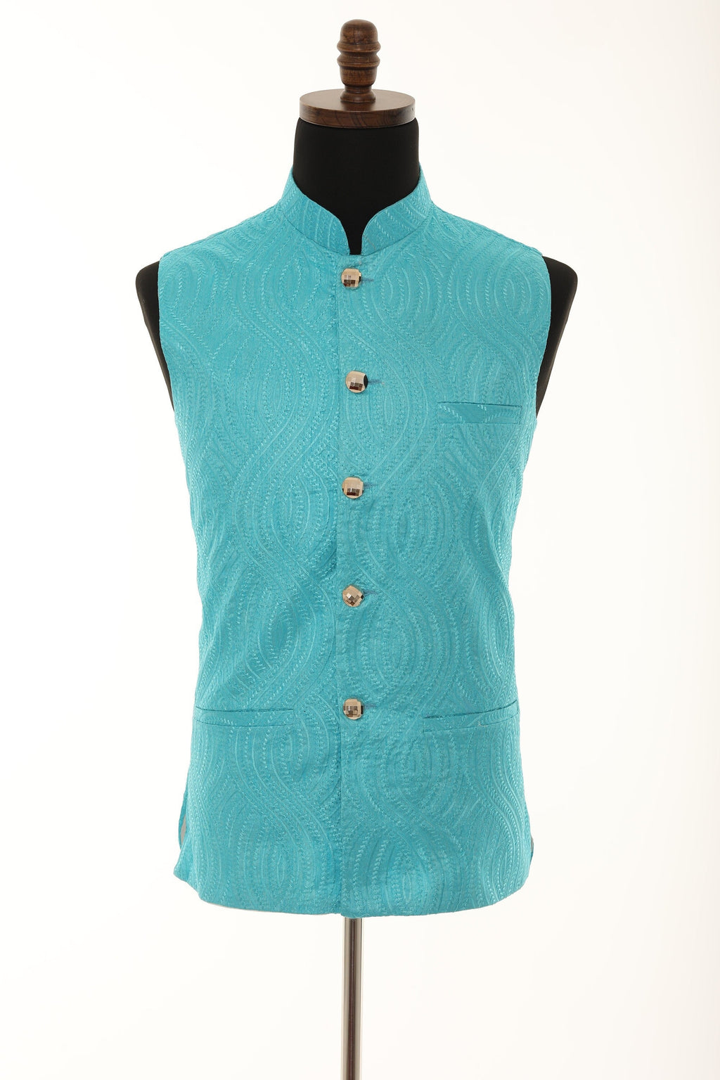 Men's Self embellished textured Thread Work Nehru Jacket