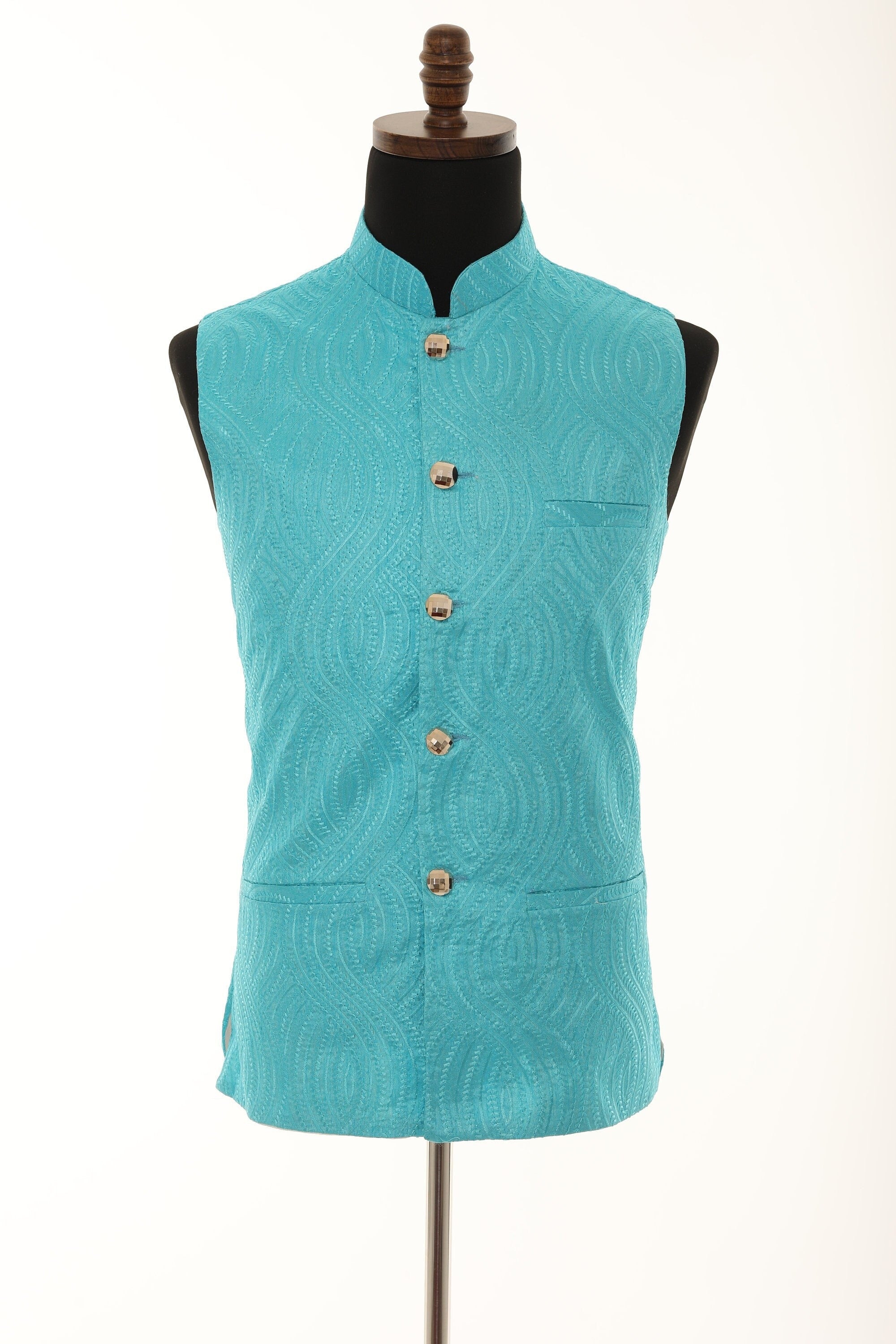 Men's Self embellished textured Thread Work Nehru Jacket