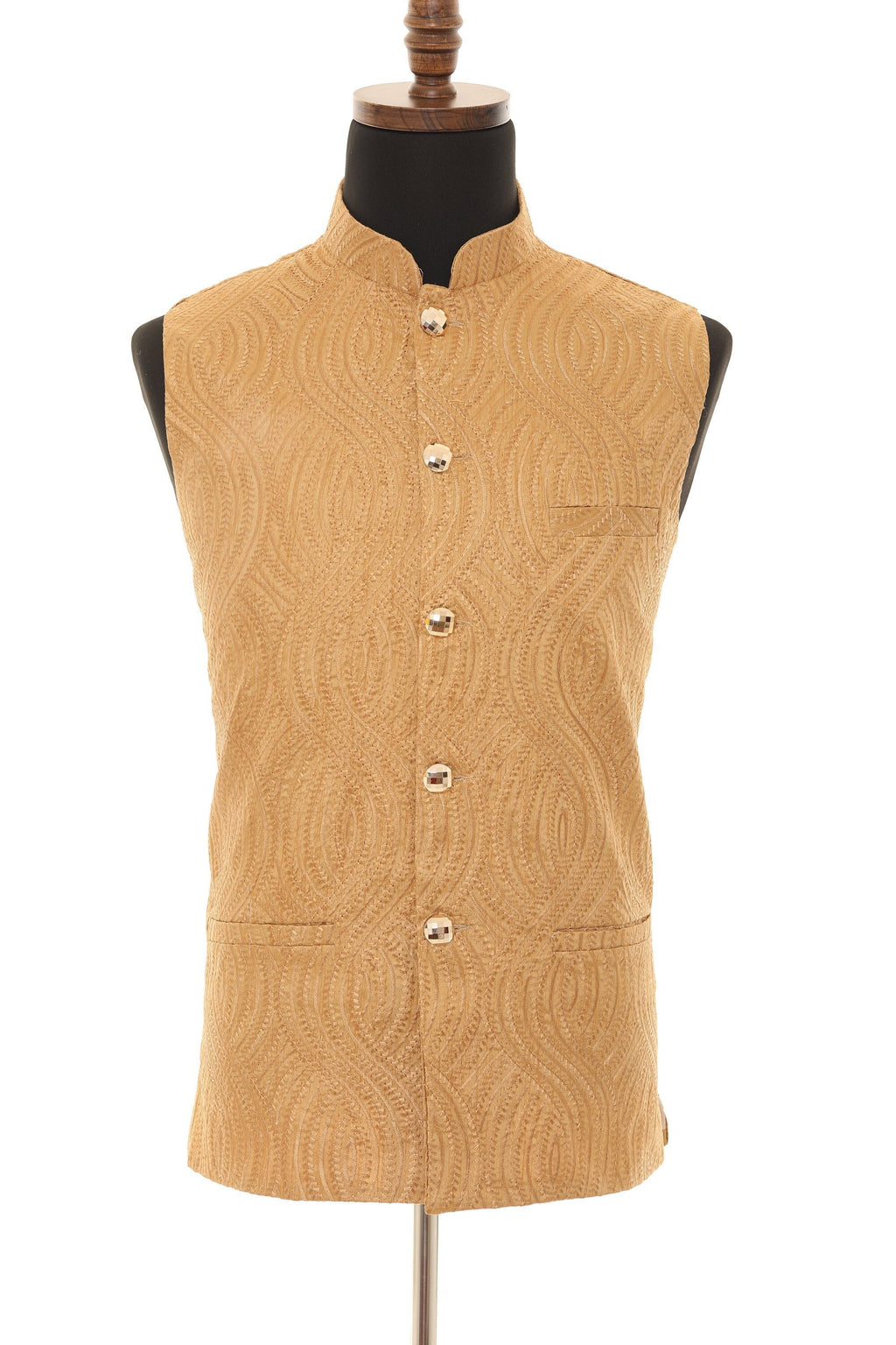 Men's Self embellished textured Thread Work Nehru Jacket