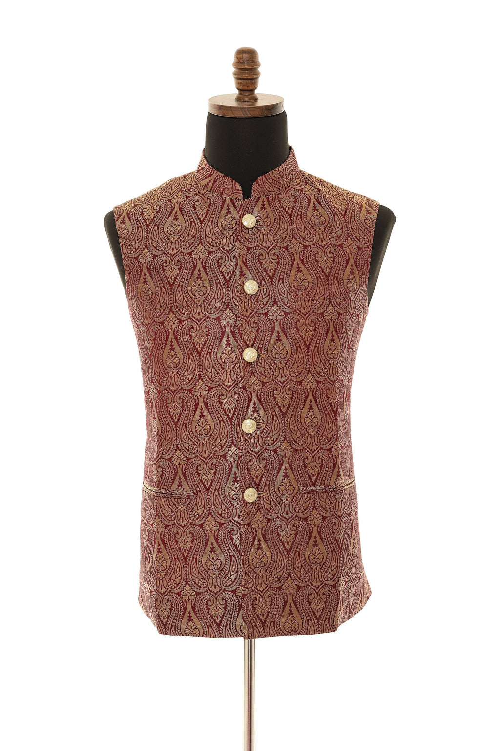 Brocade Maroon Nehru Jacket for Men