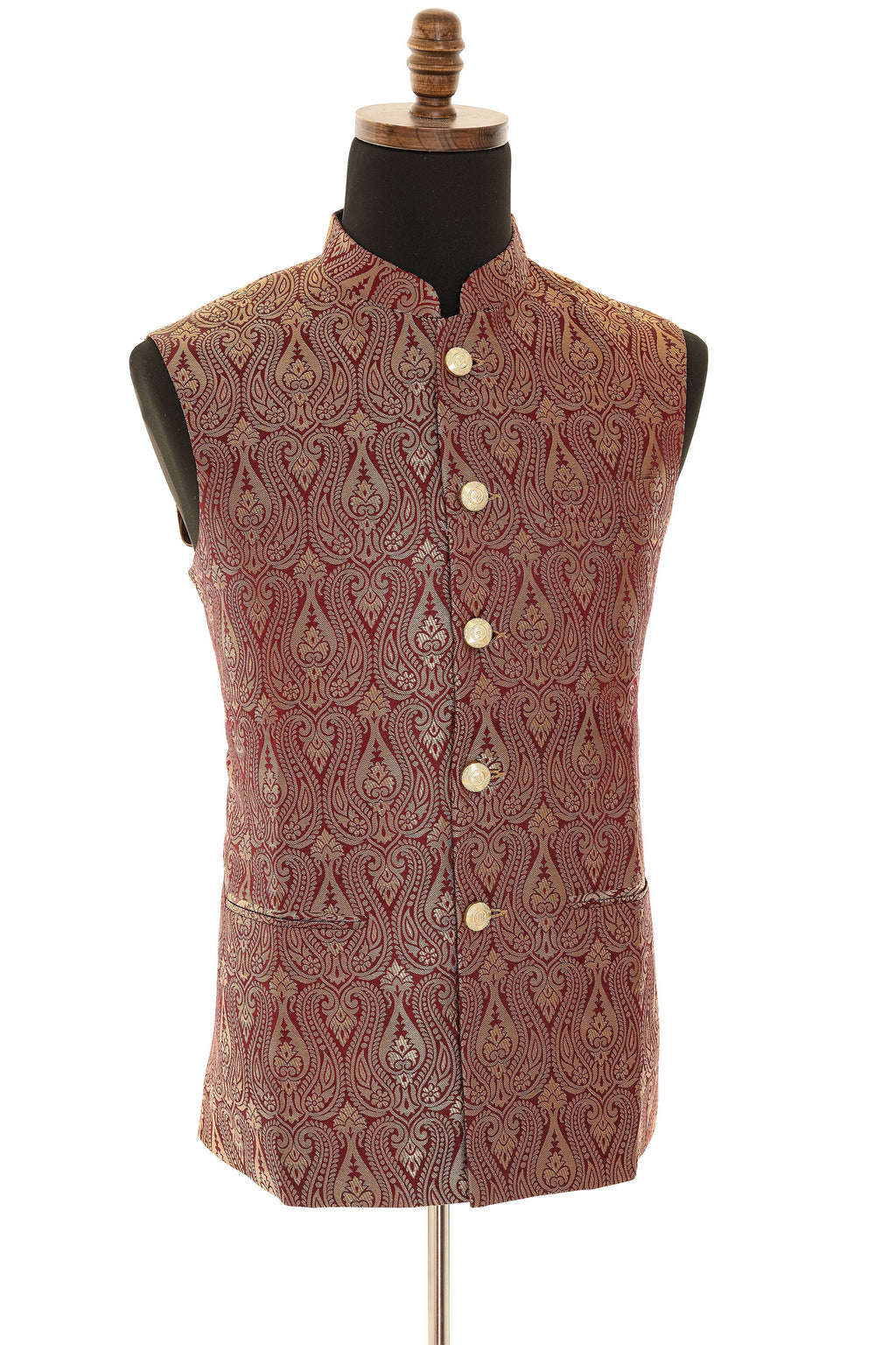 Brocade Maroon Nehru Jacket for Men