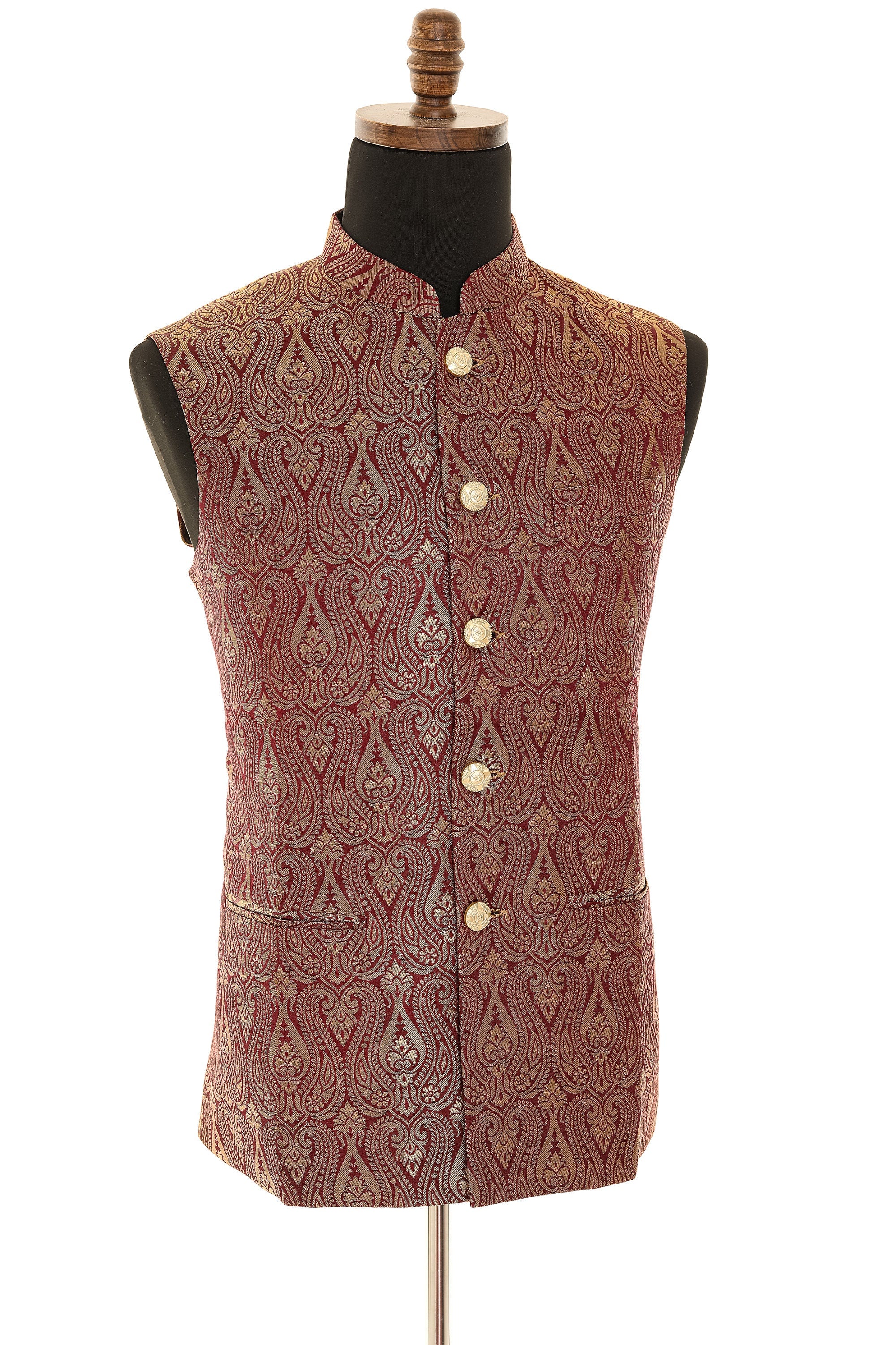 Brocade Maroon Nehru Jacket for Men