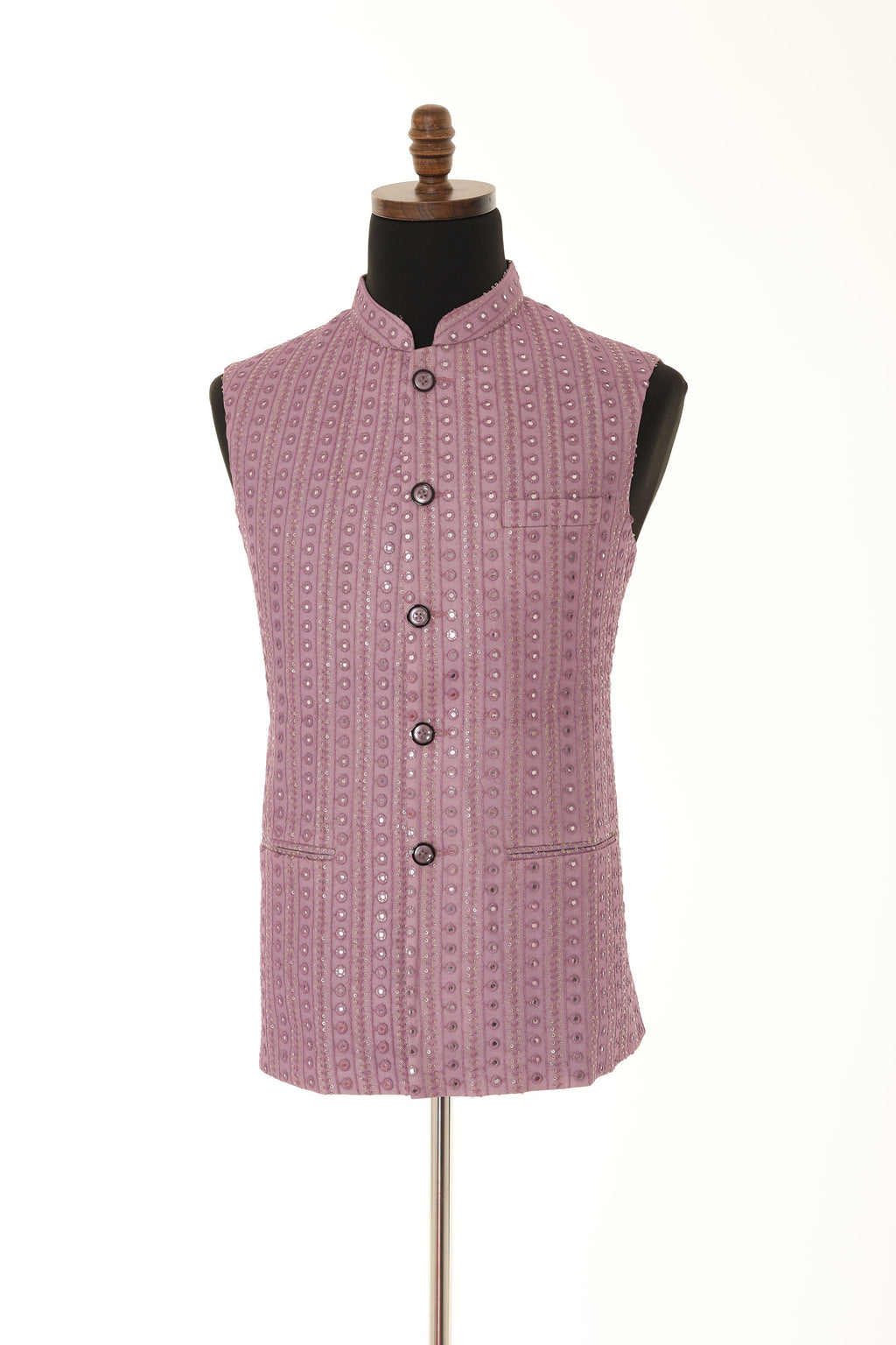 Handcrafted Lilac Nehru Men's Jacket with Gold Embroidery and Mirror Work
