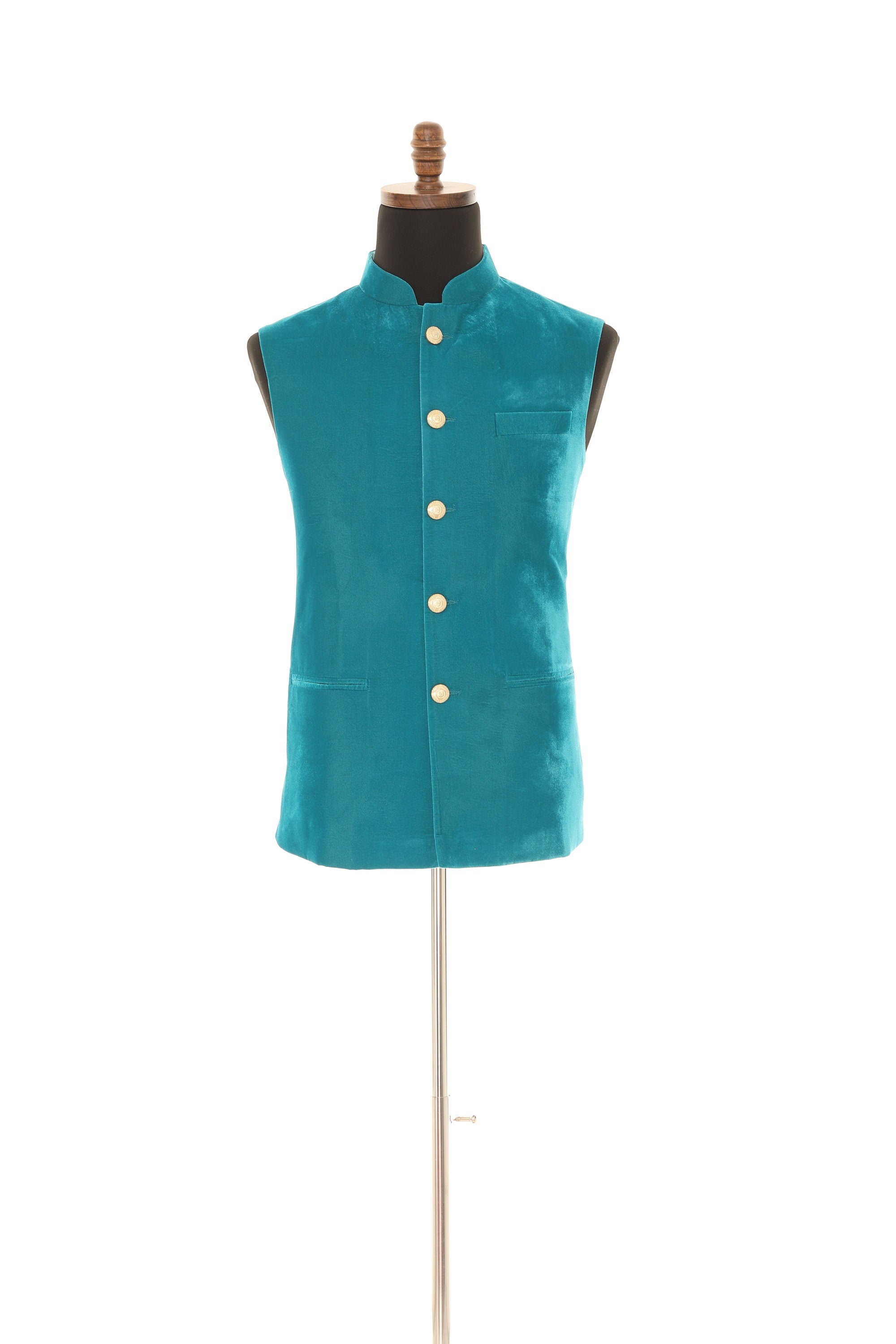 Turquoise Luxurious Velvet Nehru Men's Jacket