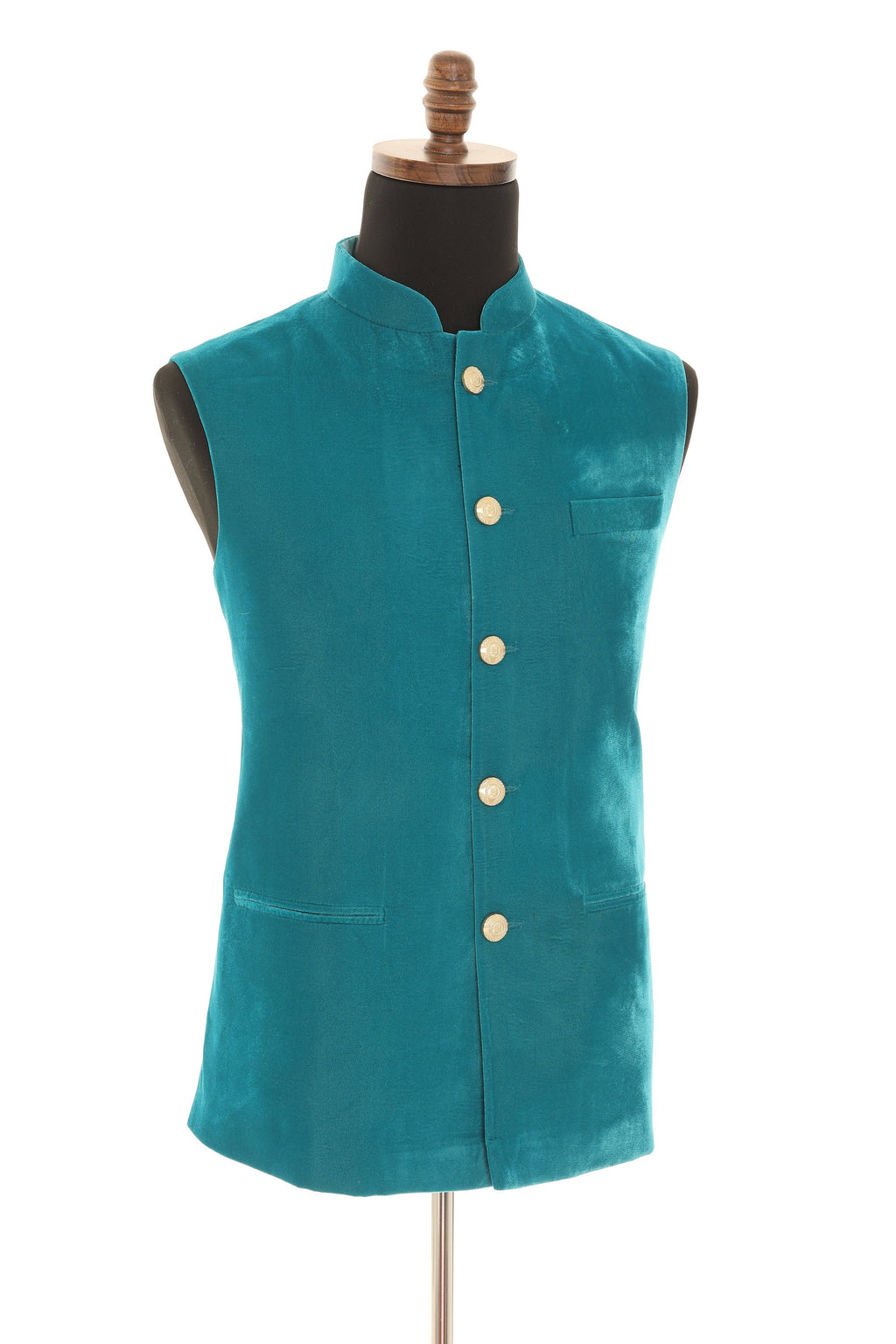 Turquoise Luxurious Velvet Nehru Men's Jacket