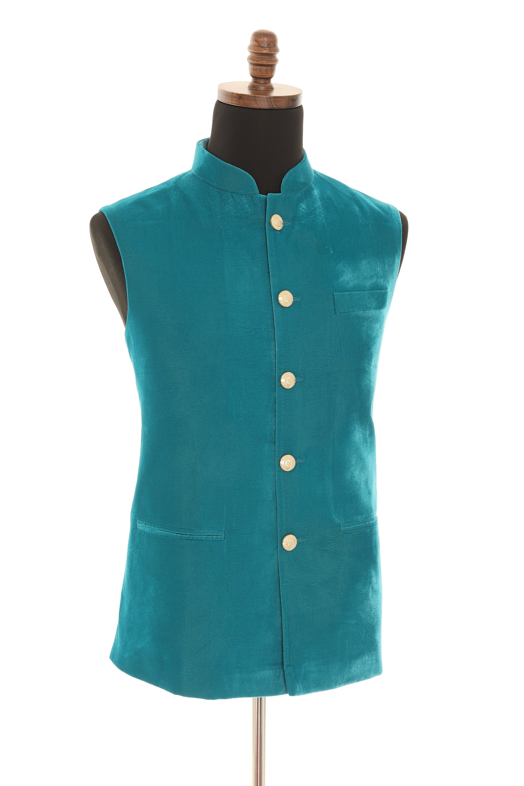 Turquoise Luxurious Velvet Nehru Men's Jacket