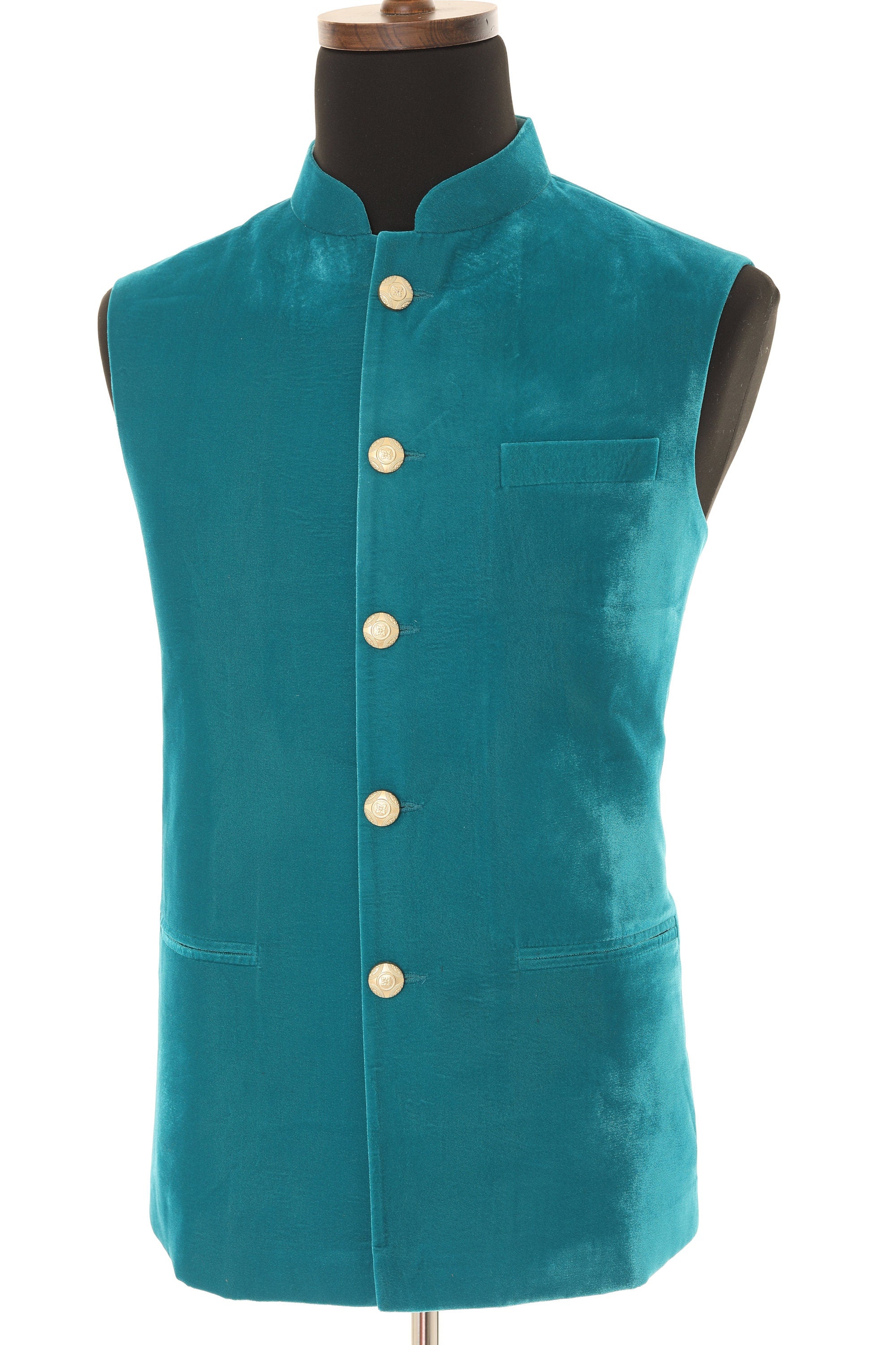 Turquoise Luxurious Velvet Nehru Men's Jacket