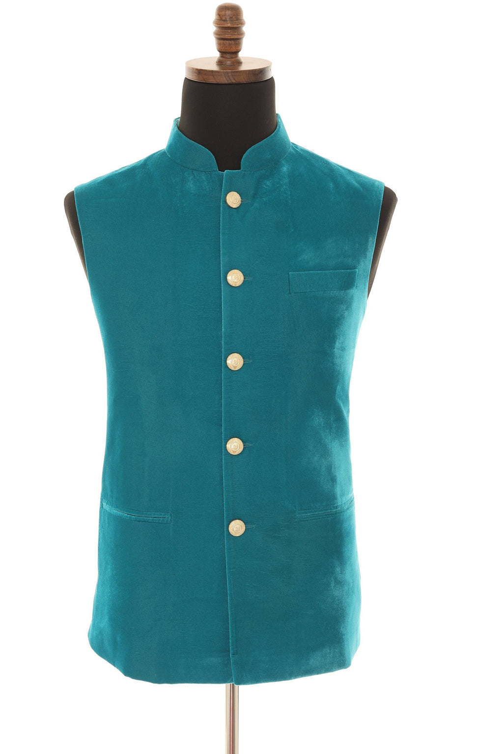Turquoise Luxurious Velvet Nehru Men's Jacket