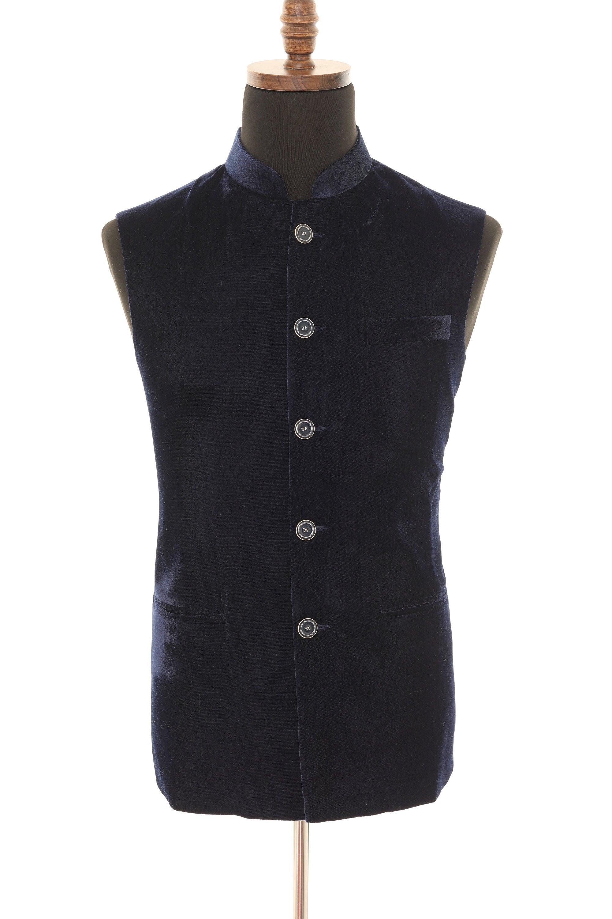 Navy Blue Luxurious Velvet Nehru Men's Jacket