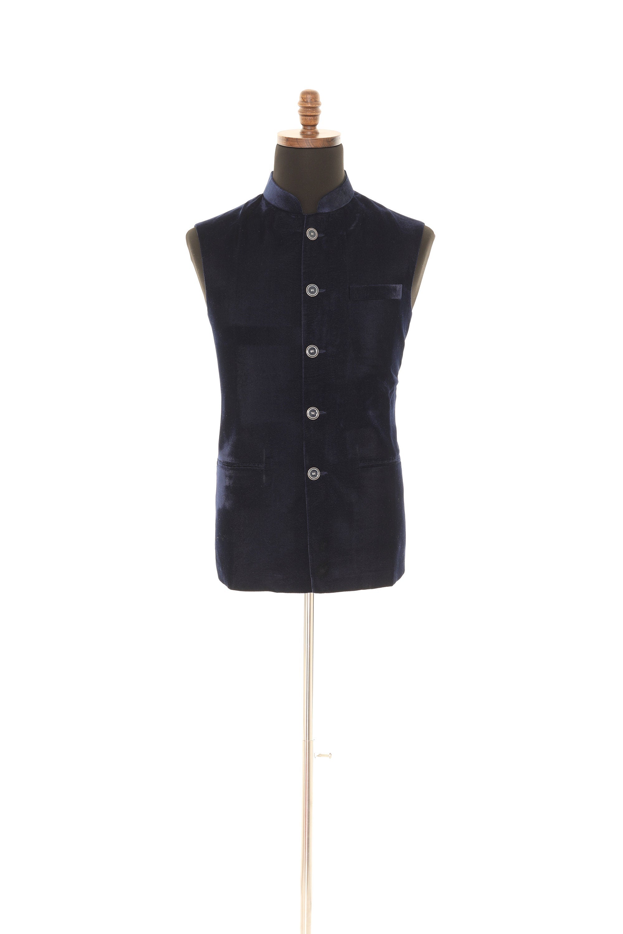 Navy Blue Luxurious Velvet Nehru Men's Jacket