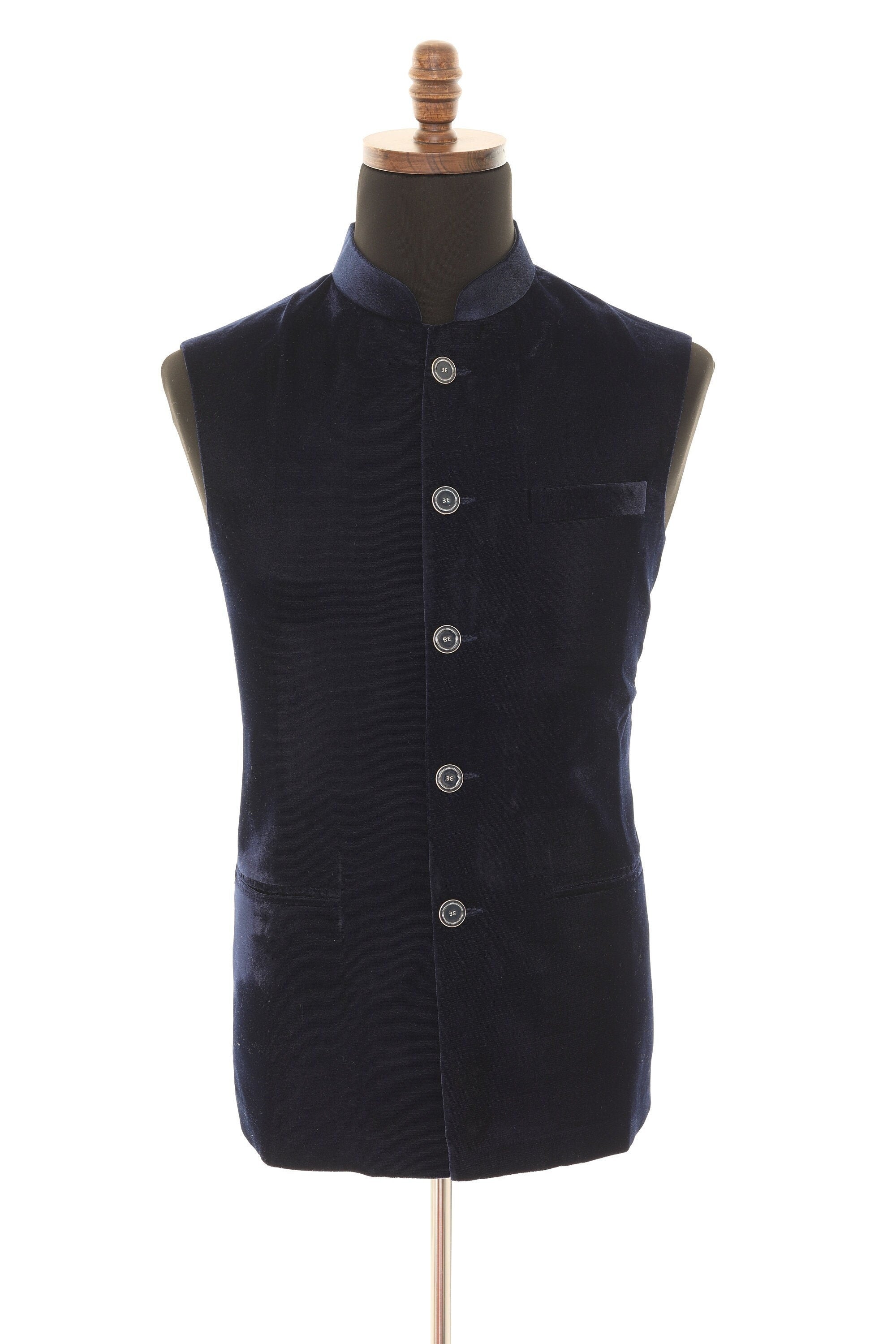 Navy Blue Luxurious Velvet Nehru Men's Jacket