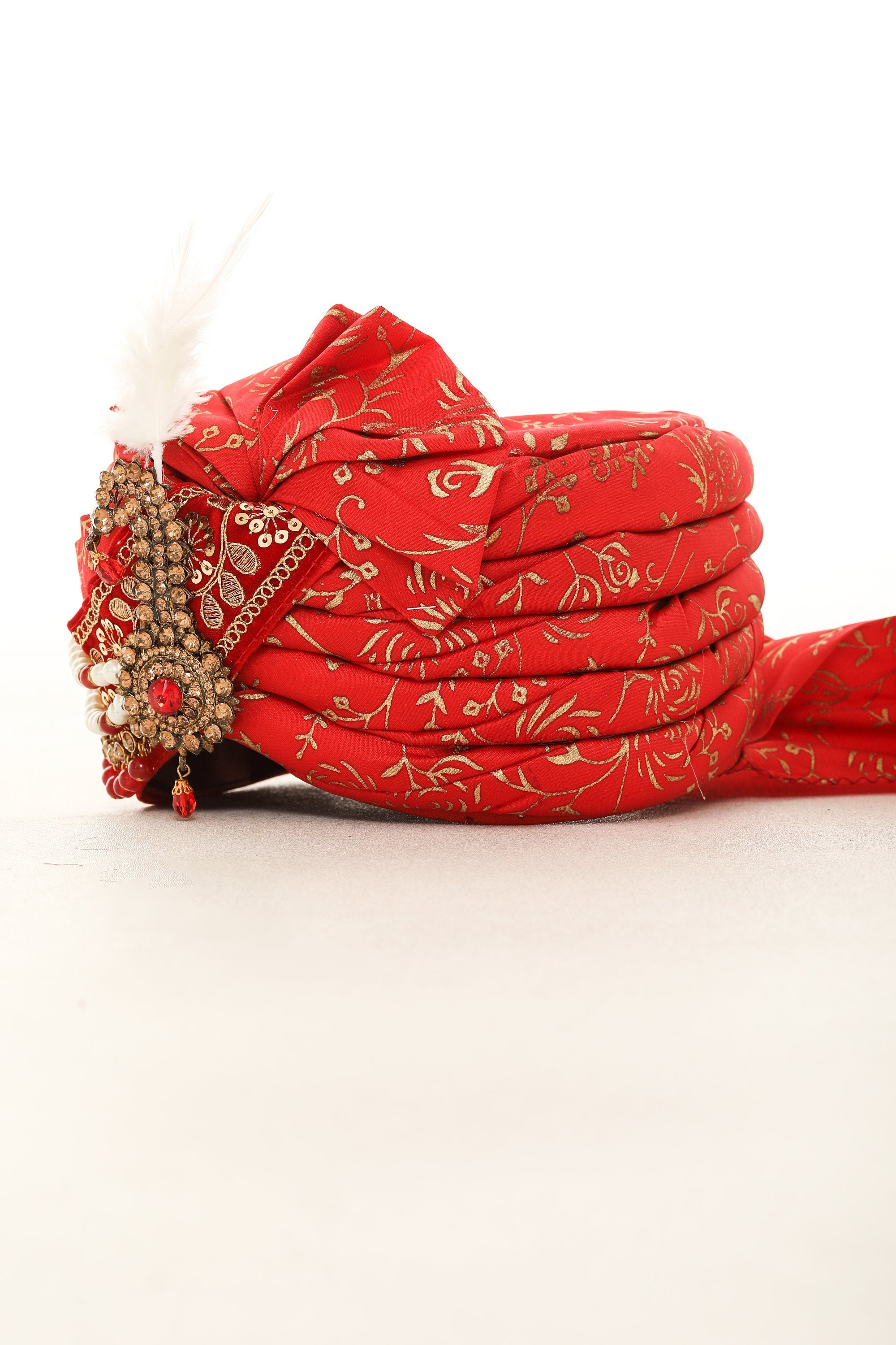 Regal Red Groom Turban with Paisley Brooch and Matching Scarf