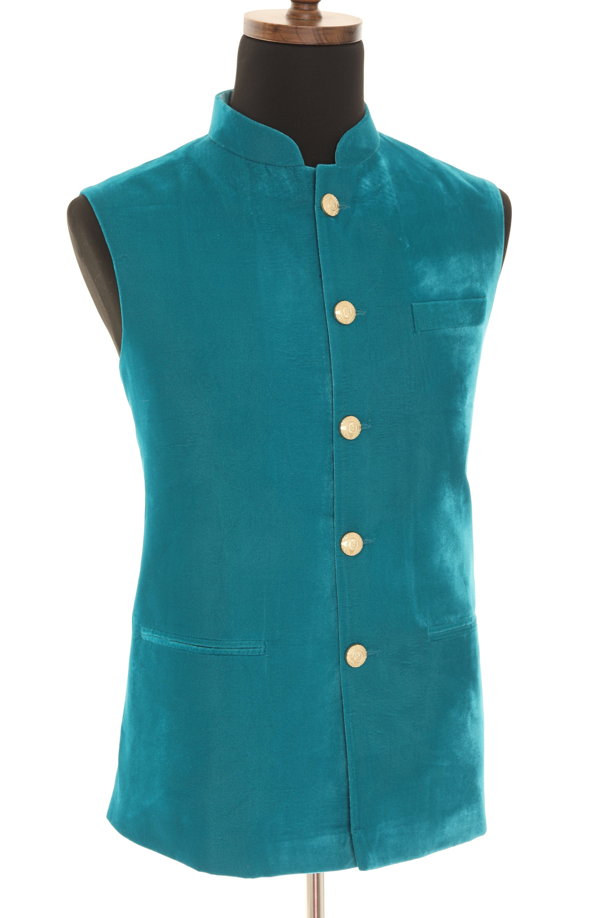 Turquoise Luxurious Velvet Nehru Men's Jacket