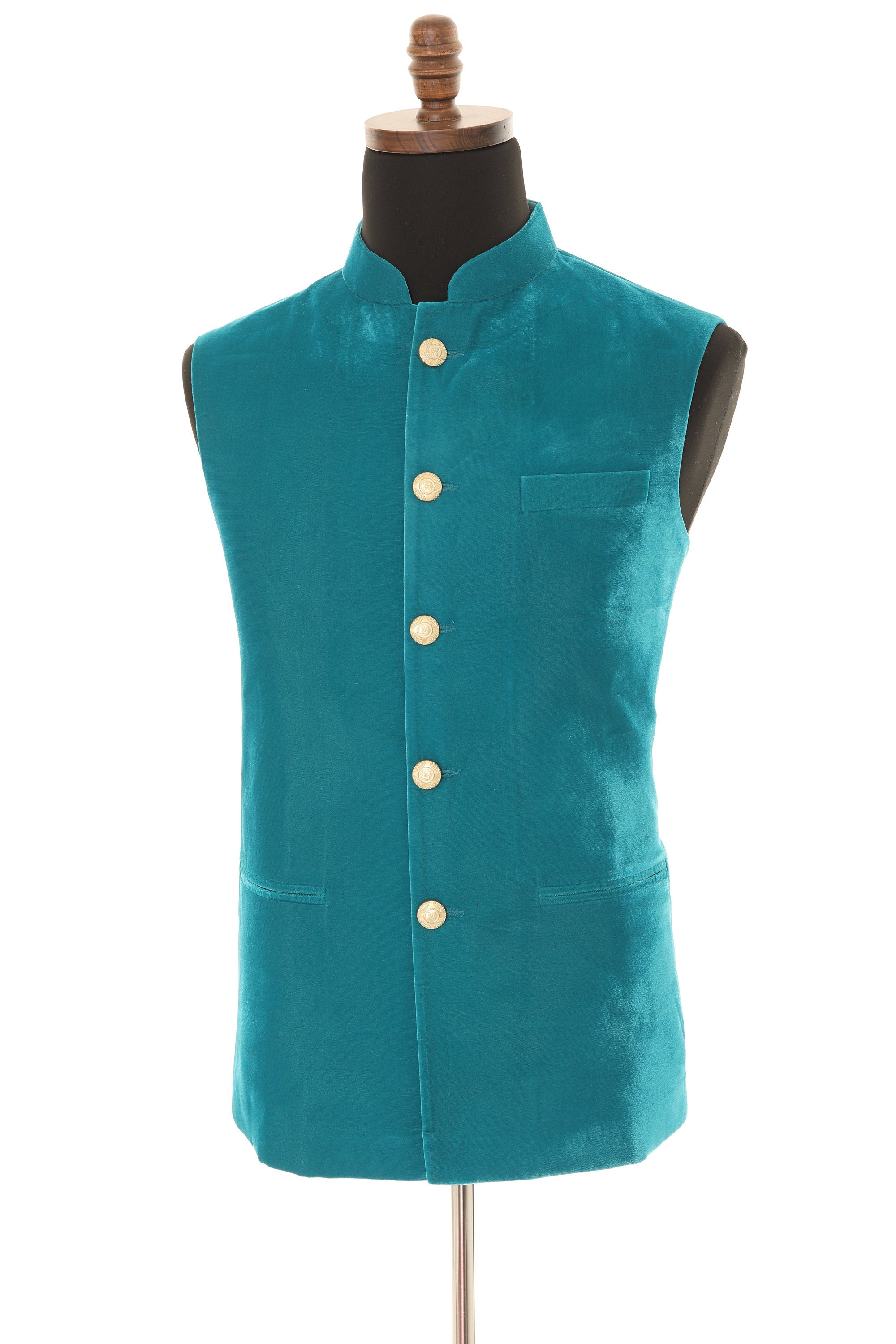 Turquoise Luxurious Velvet Nehru Men's Jacket