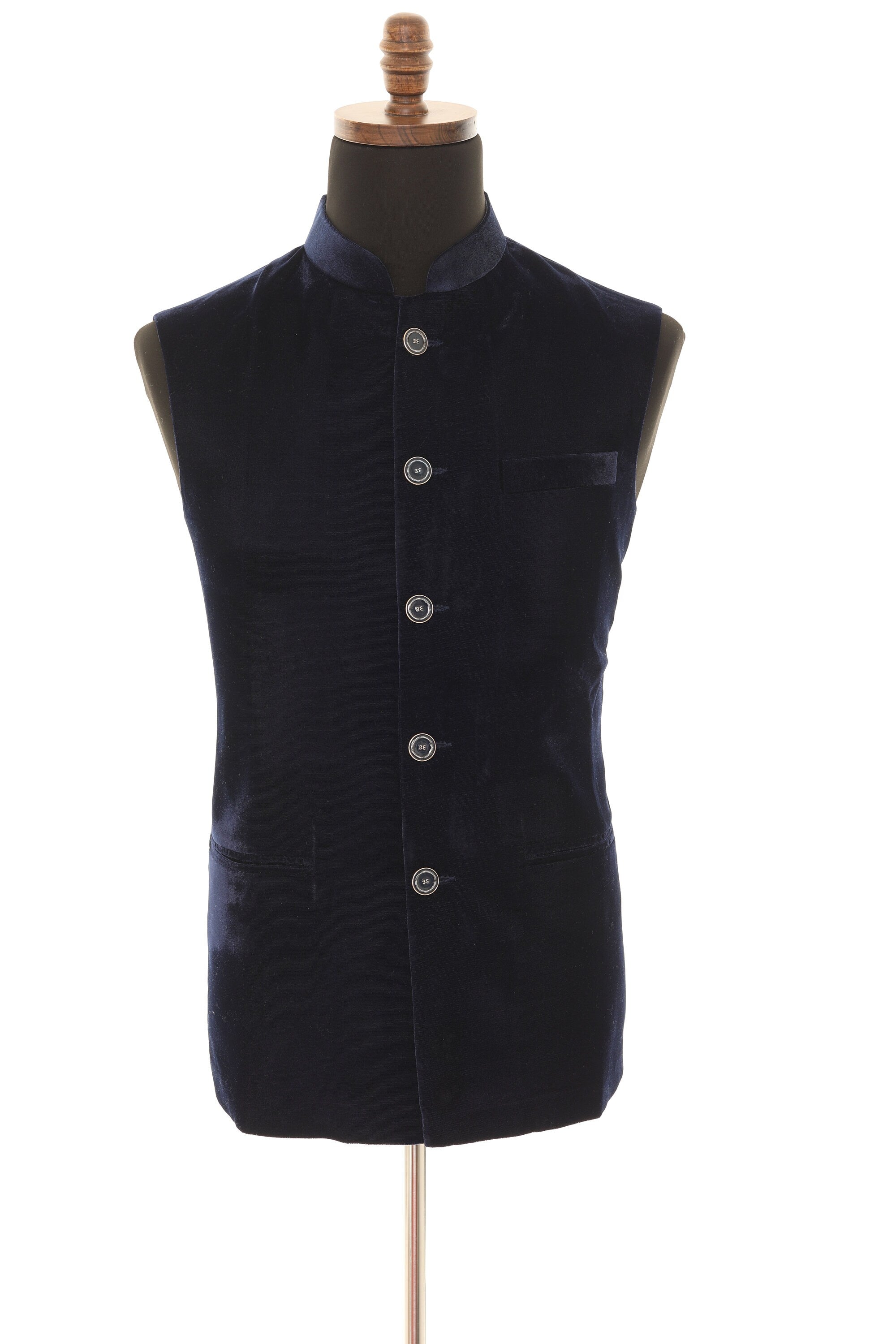 Navy Blue Luxurious Velvet Nehru Men's Jacket