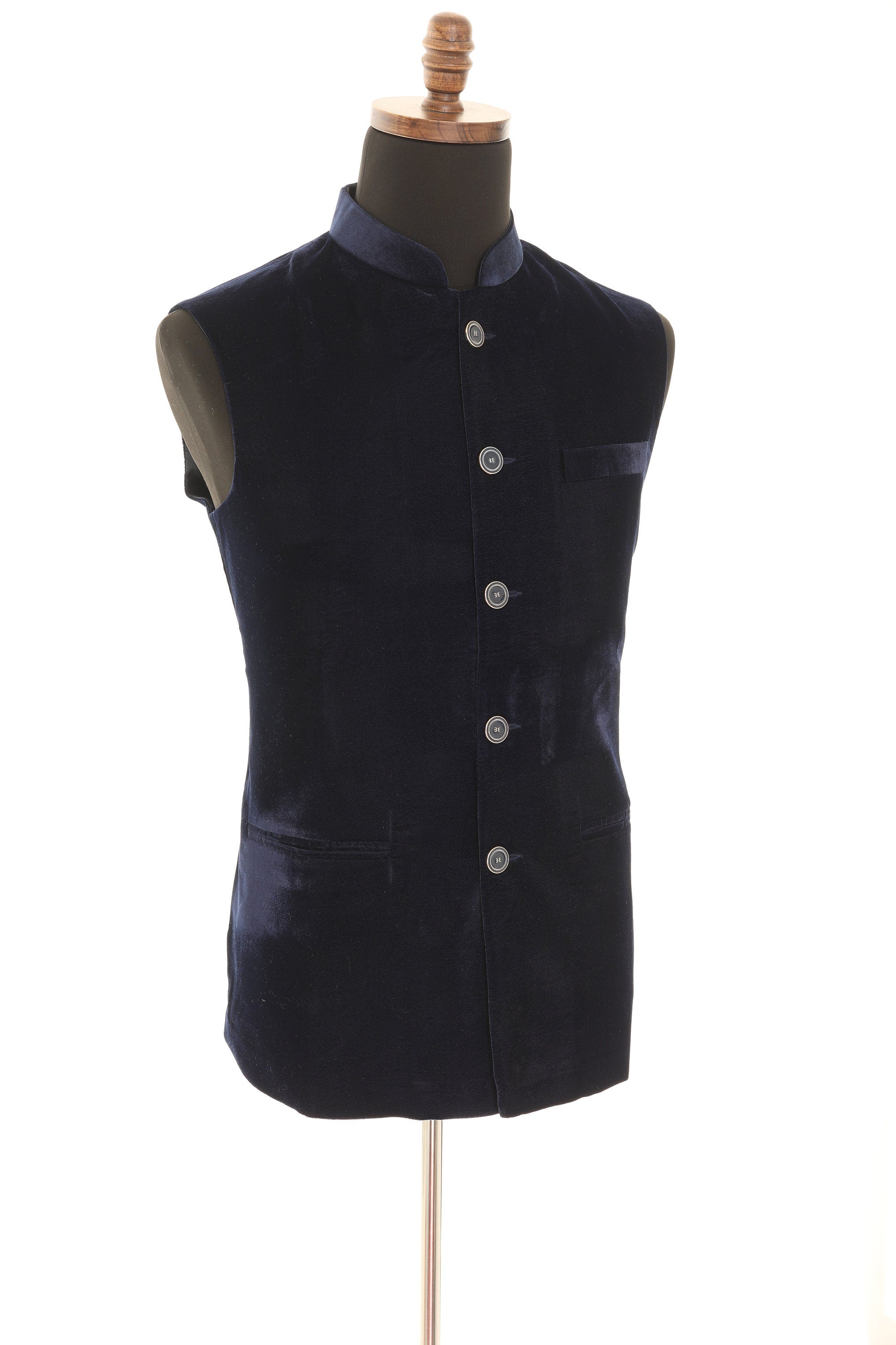 Navy Blue Luxurious Velvet Nehru Men's Jacket