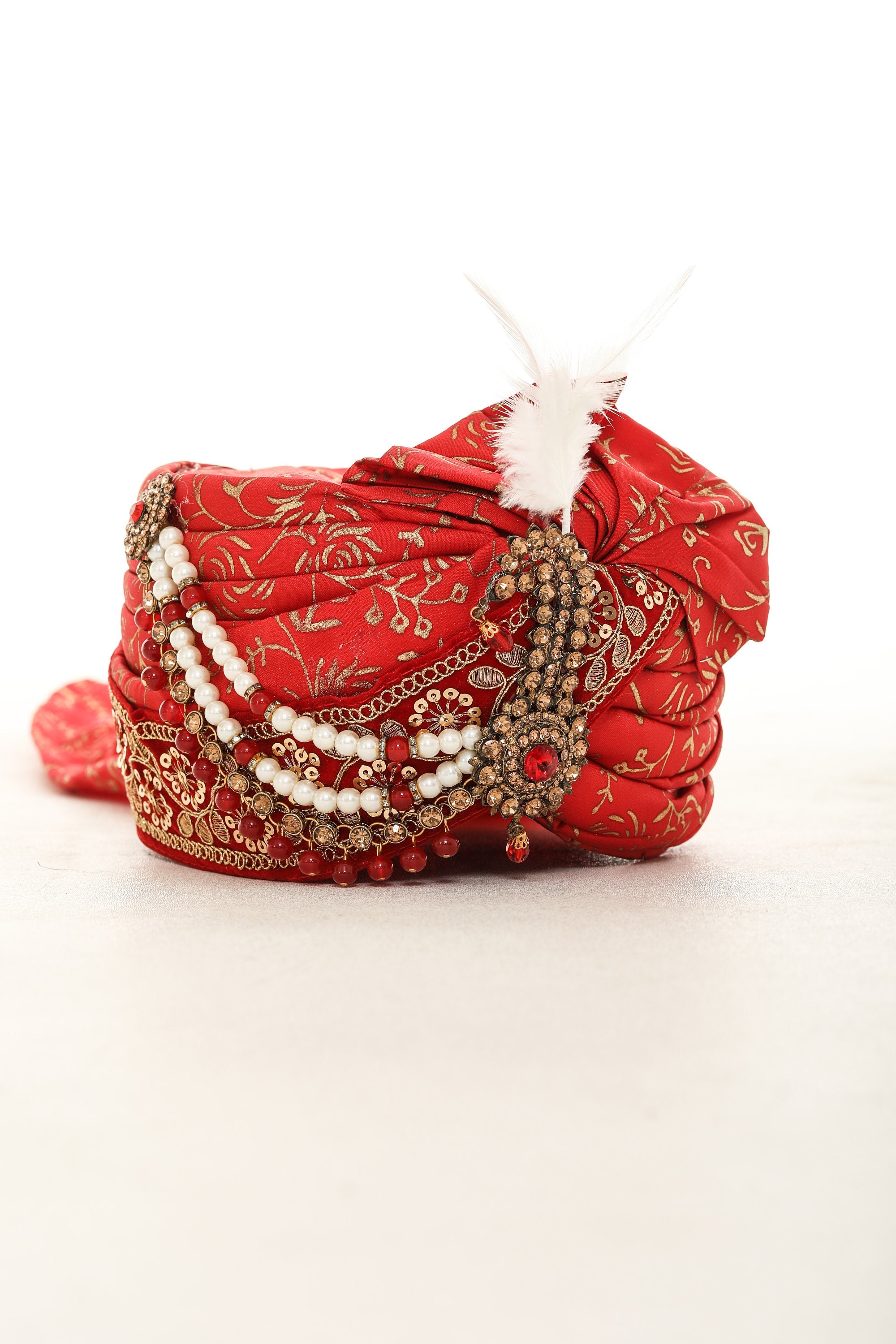 Regal Red Groom Turban with Paisley Brooch and Matching Scarf